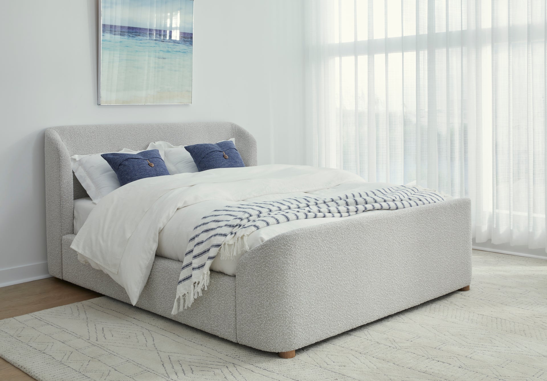 Kiki Upholstered Platform Bed in Cotton Ball Boucle - What A Room