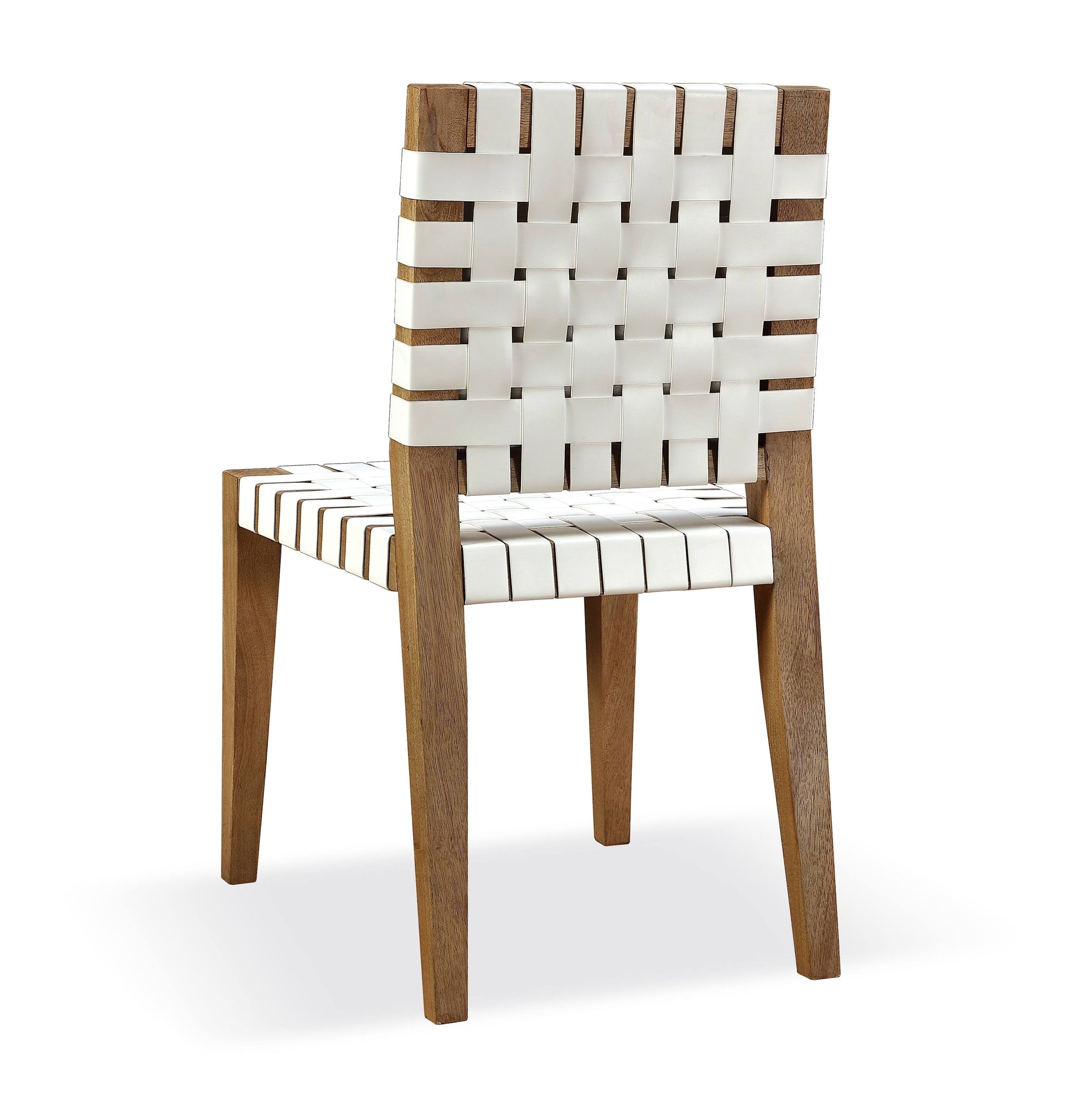 One Woven Leather and Solid Wood Dining Side Chair in White and Bisque (Set of 2) - What A Room
