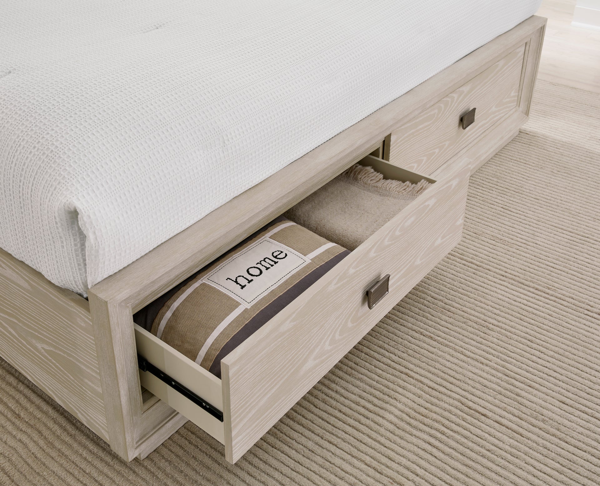 Maxime Two Drawer Footboard Storage Platform Bed In Ash - What A Room