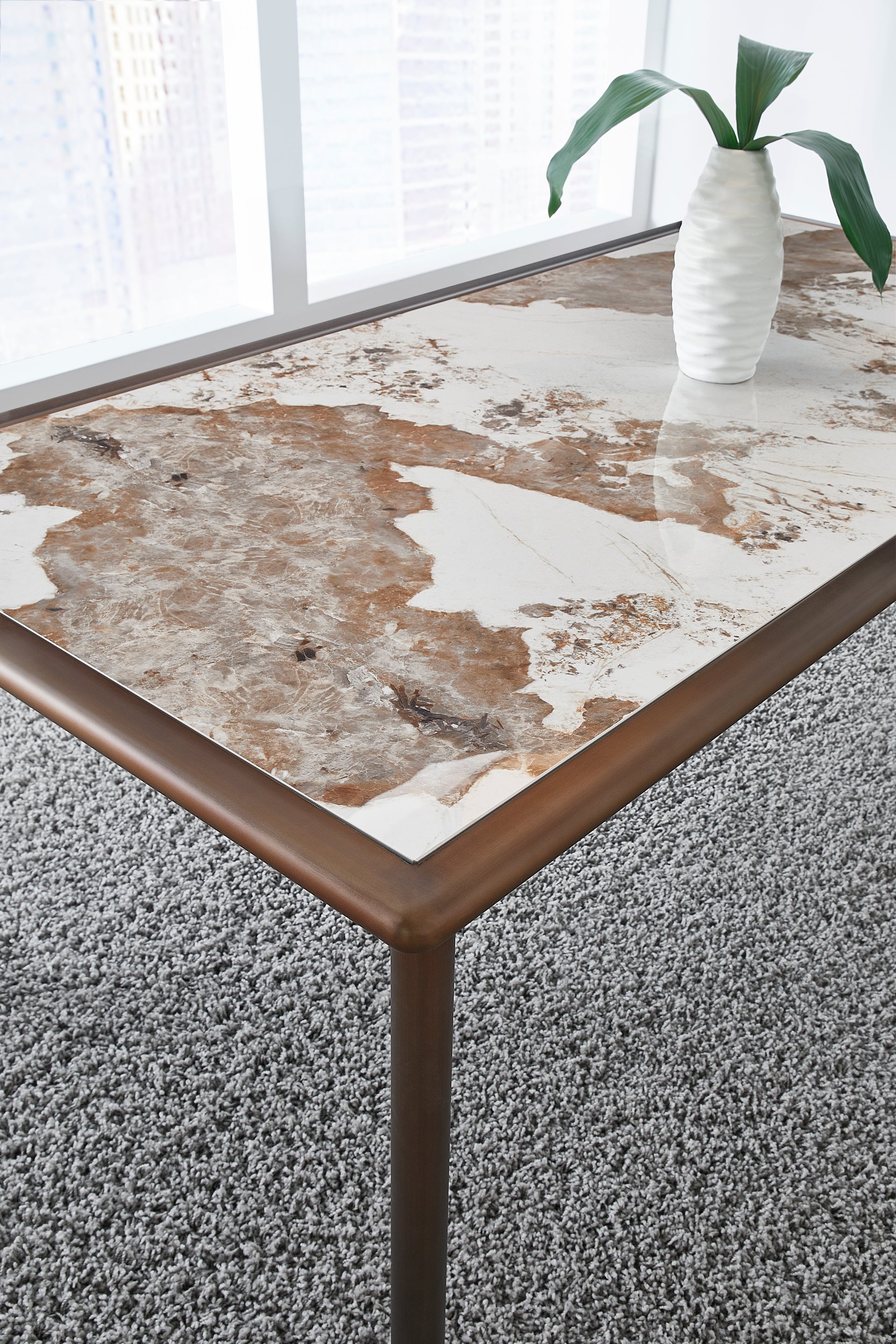 Tulum Stone Top Dining Table with Bronze Metal Base - What A Room