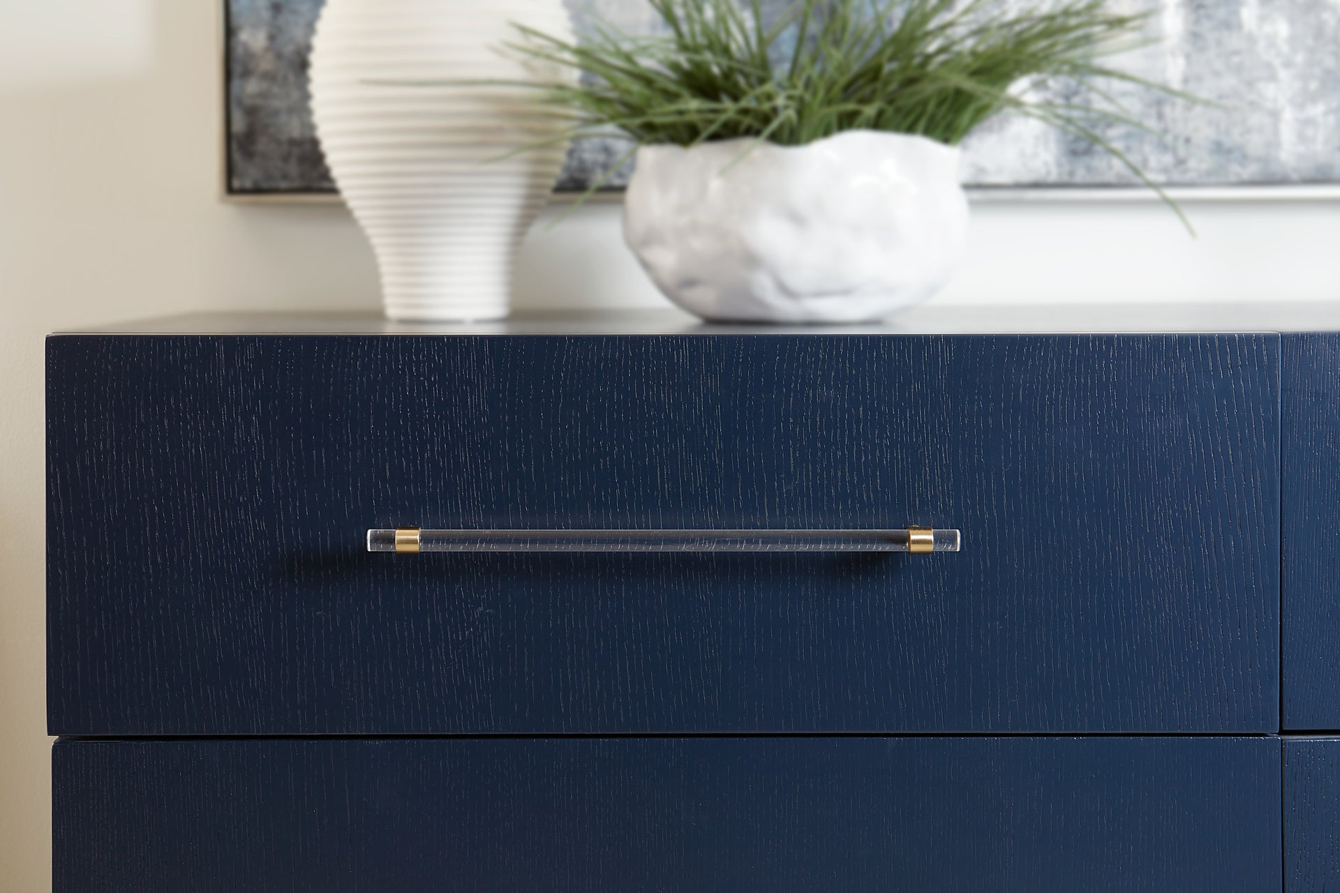 Argento Six Drawer Dresser in Navy Blue and Burnished Brass - What A Room