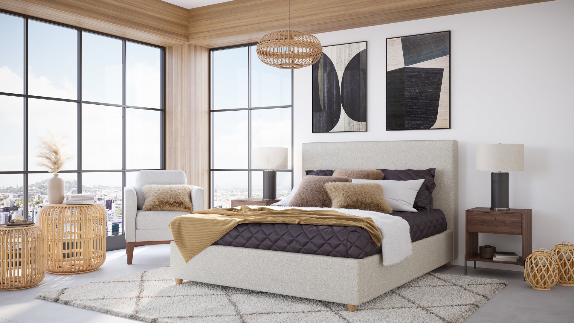 Olivia Upholstered Platform Bed in Ivory - What A Room