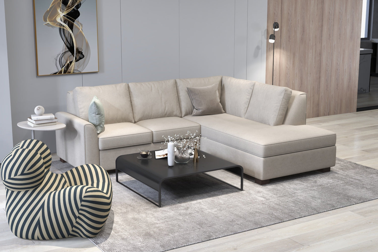 Tiffany Custom L Shape Sectional with Bumper