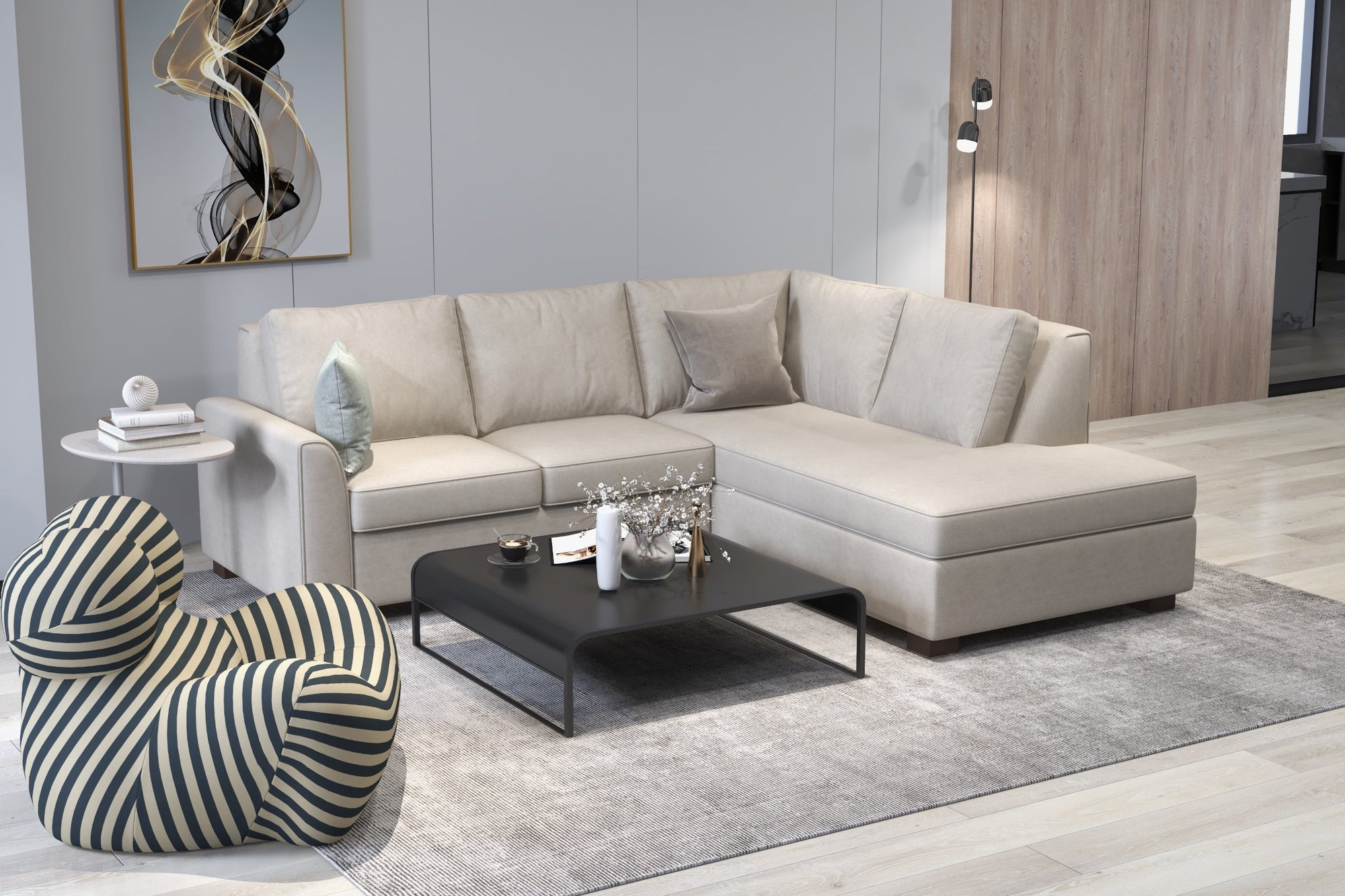 Tiffany Custom L Shape Sectional with Bumper
