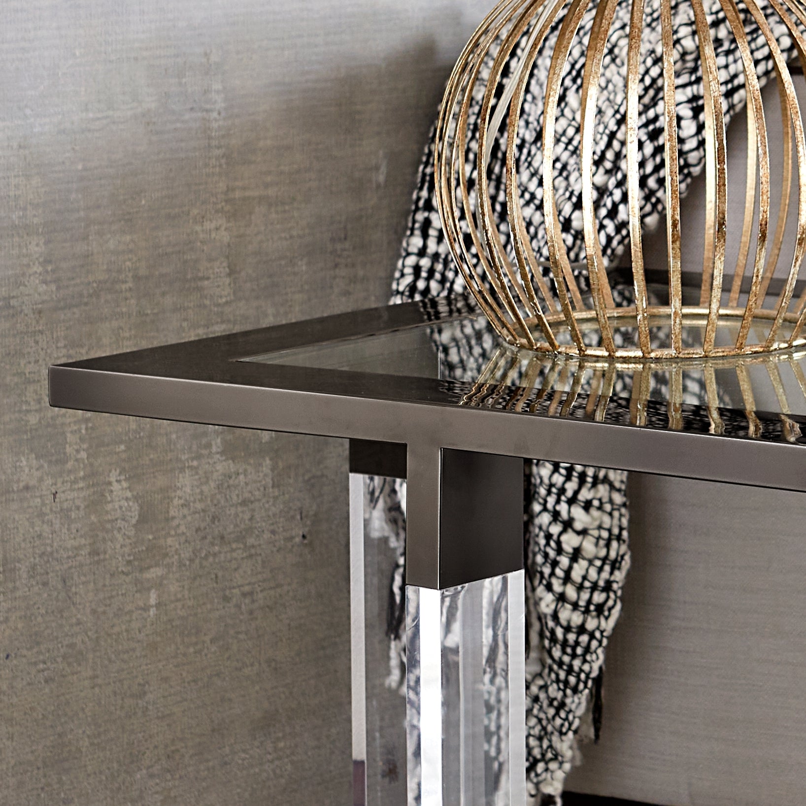 Bastian End Table in Clear Acrylic and Gunmetal Polished Stainless Steel - What A Room