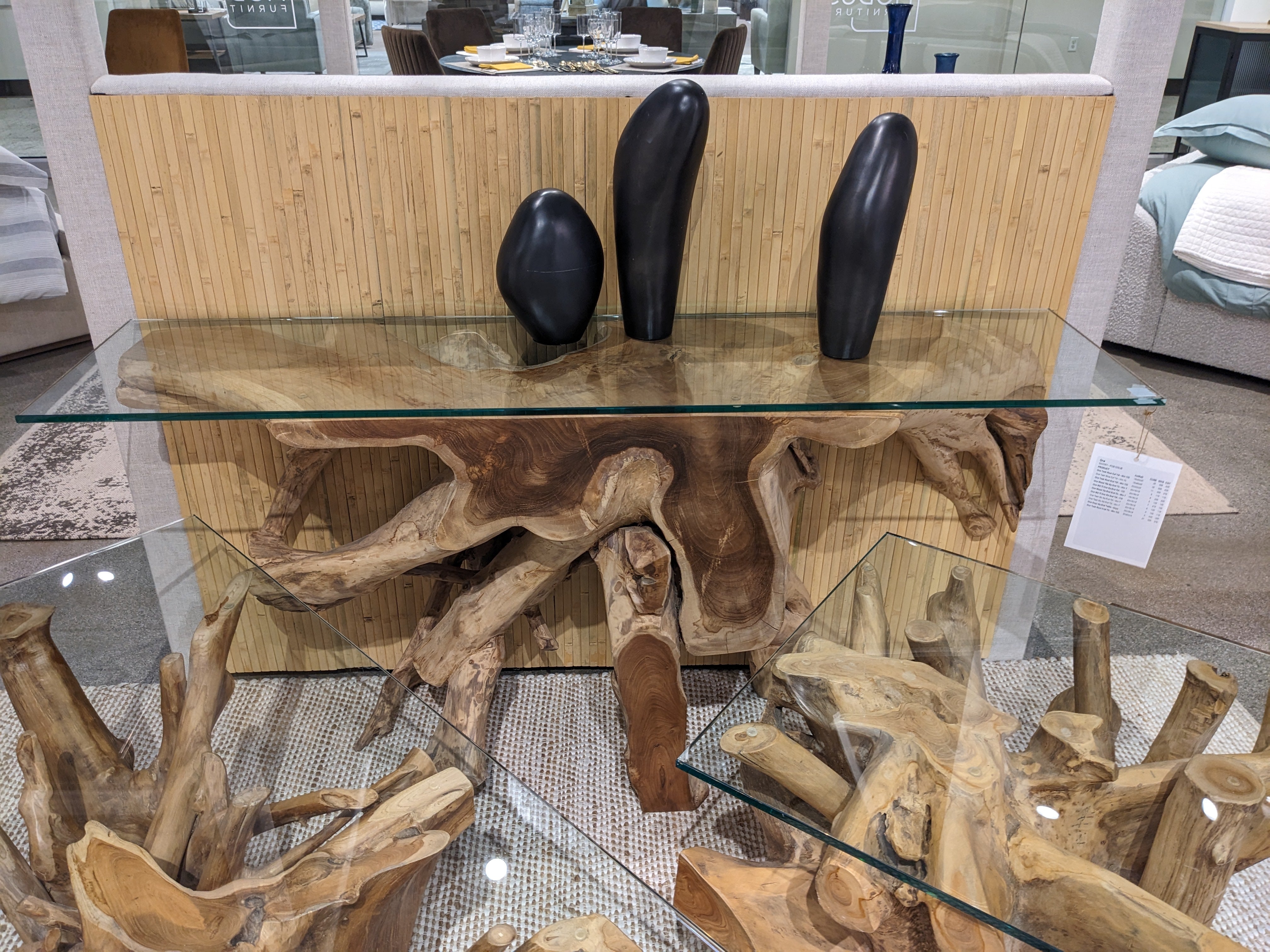 One Solid Teak Root Glass Top Console Table - What A Room