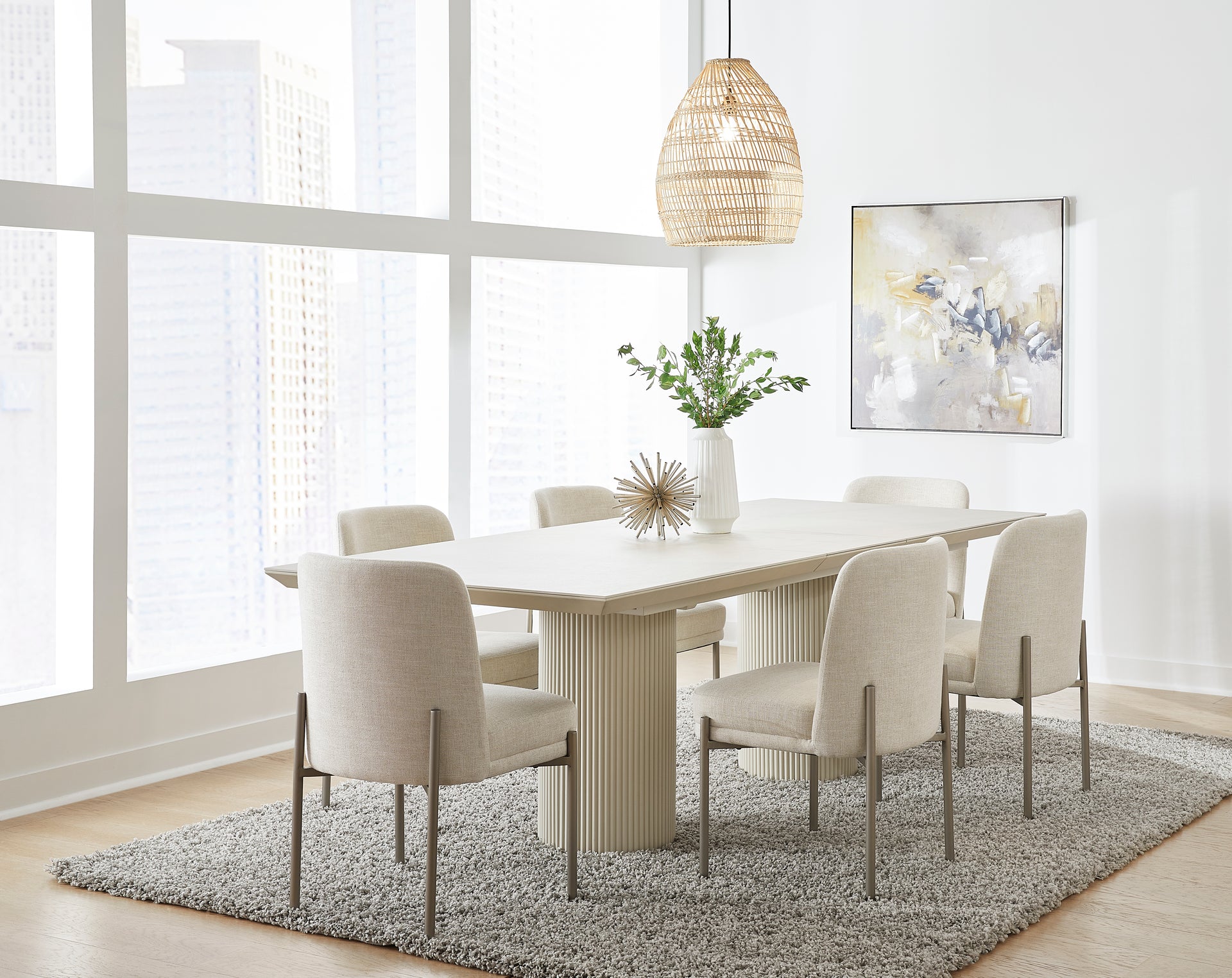Cannon Stone Top Double Pedestal Extension Dining Table with Ivory Wood Base - What A Room