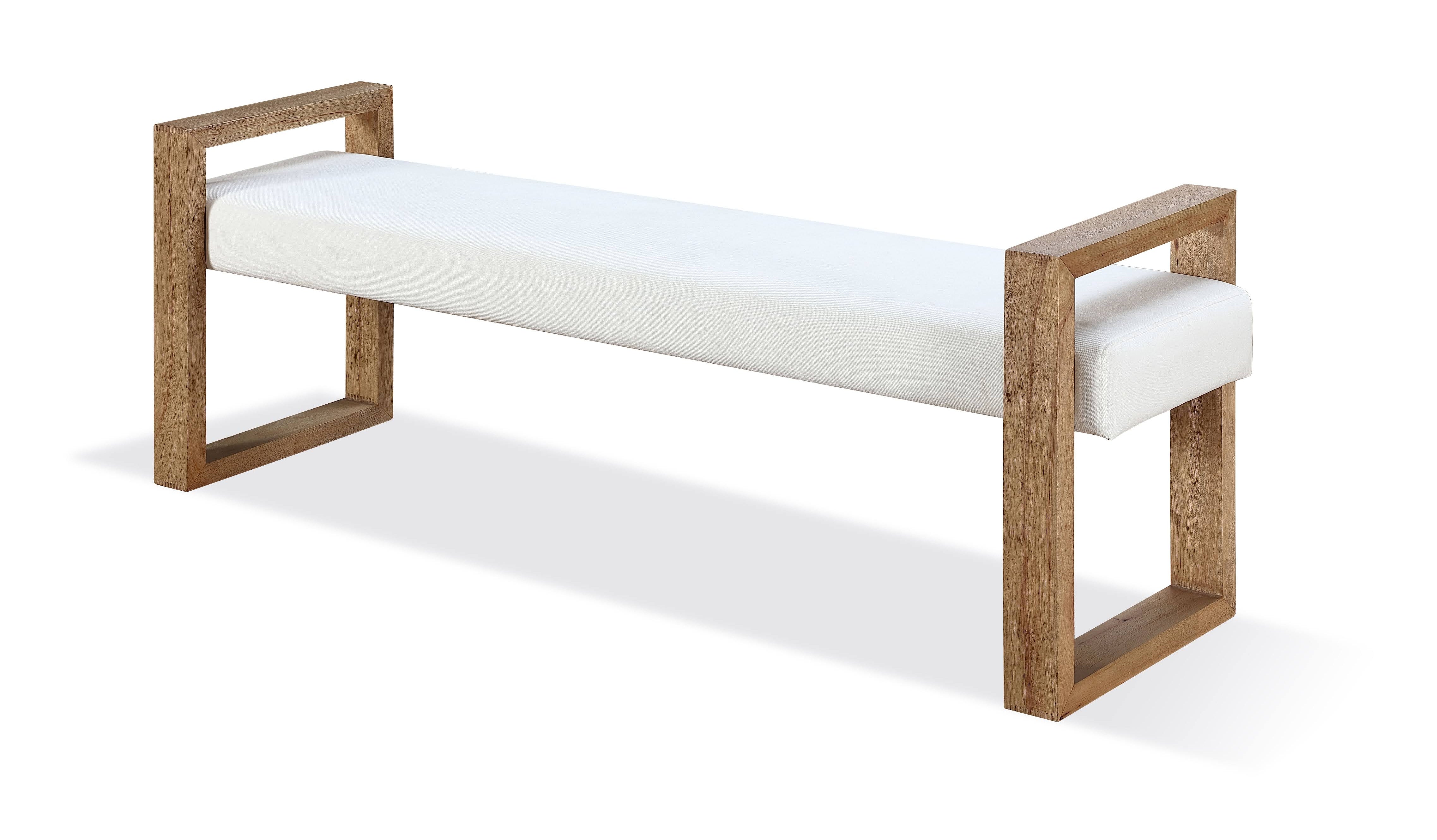 One Modern Coastal Sled Leg Upholstered Dining Bench in White Pearl and Bisque - What A Room