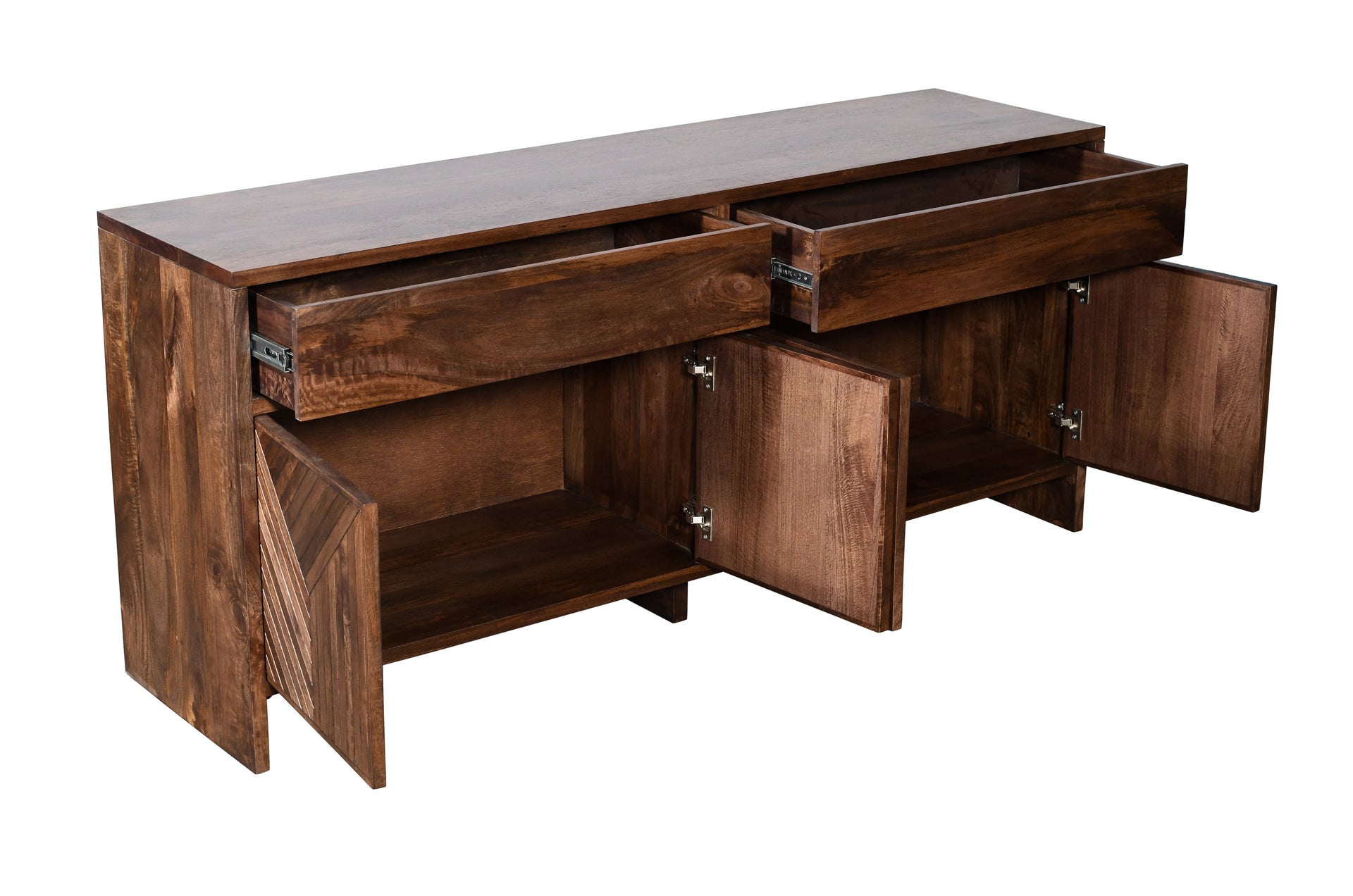 Fevano Four Door Two Drawer Solid Wood Sideboard in Smoked Brown - What A Room
