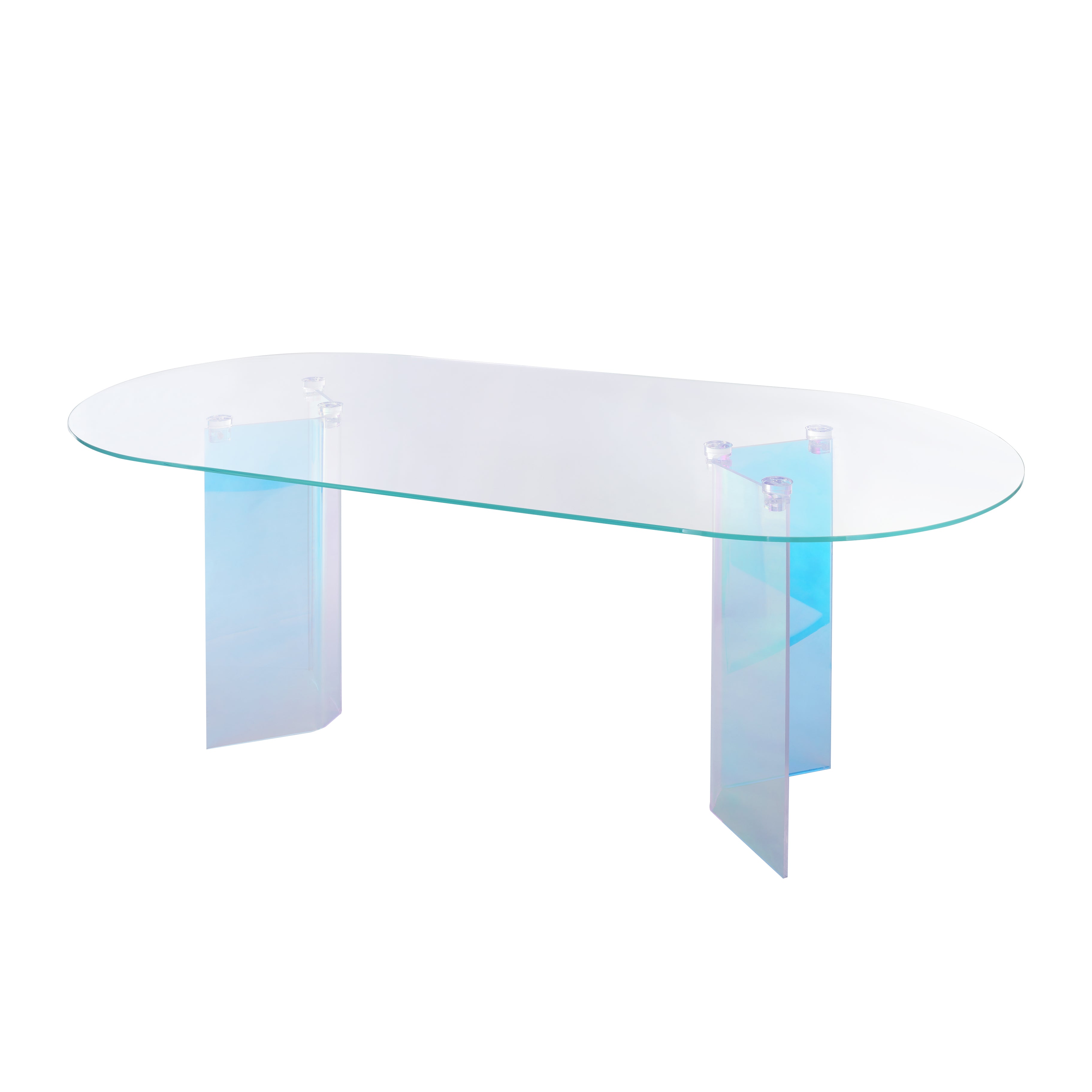 Fomo Double Pedestal Oval Dining Table in Iridescent Glass and Acrylic - What A Room