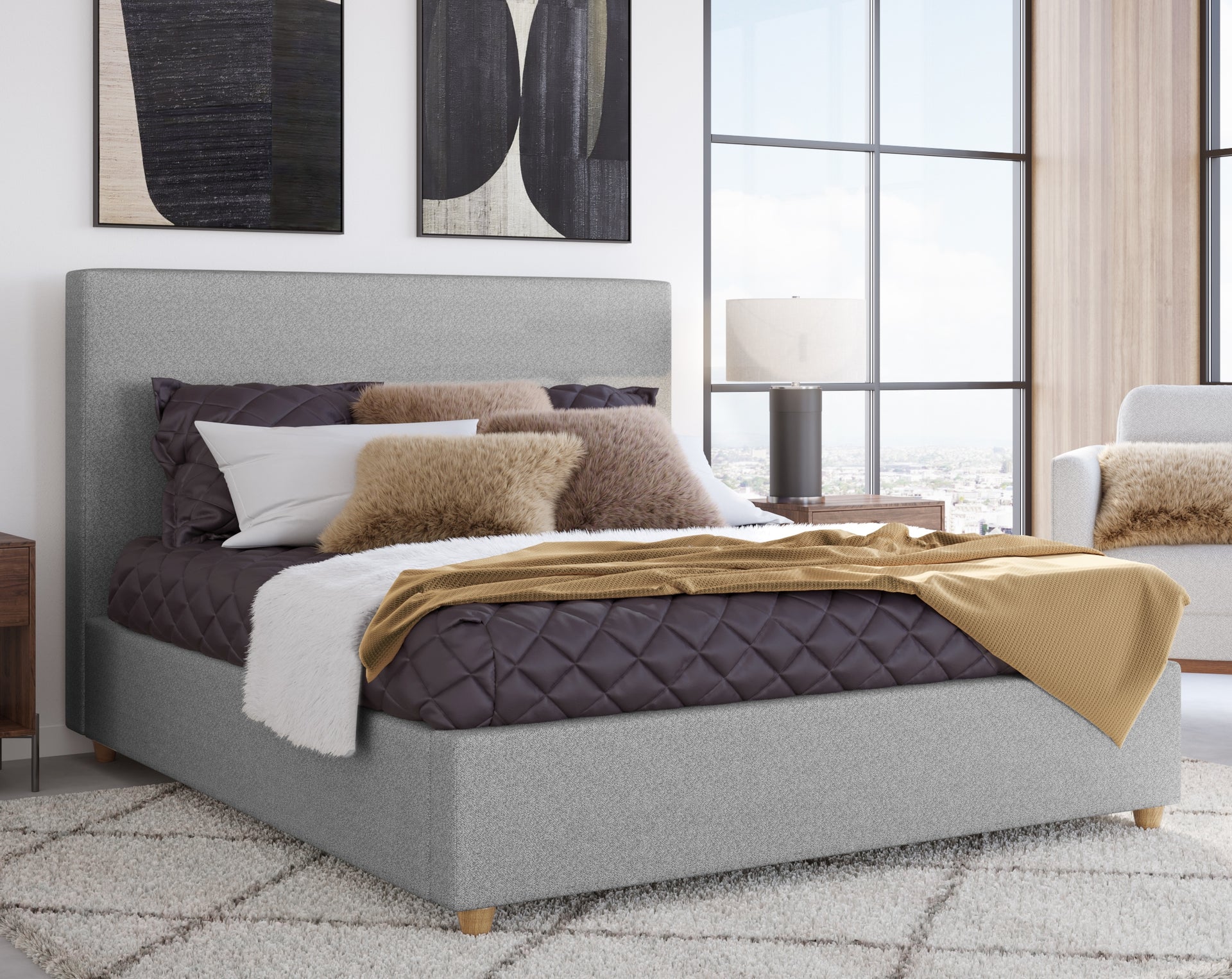Olivia Upholstered Platform Bed in Pewter - What A Room