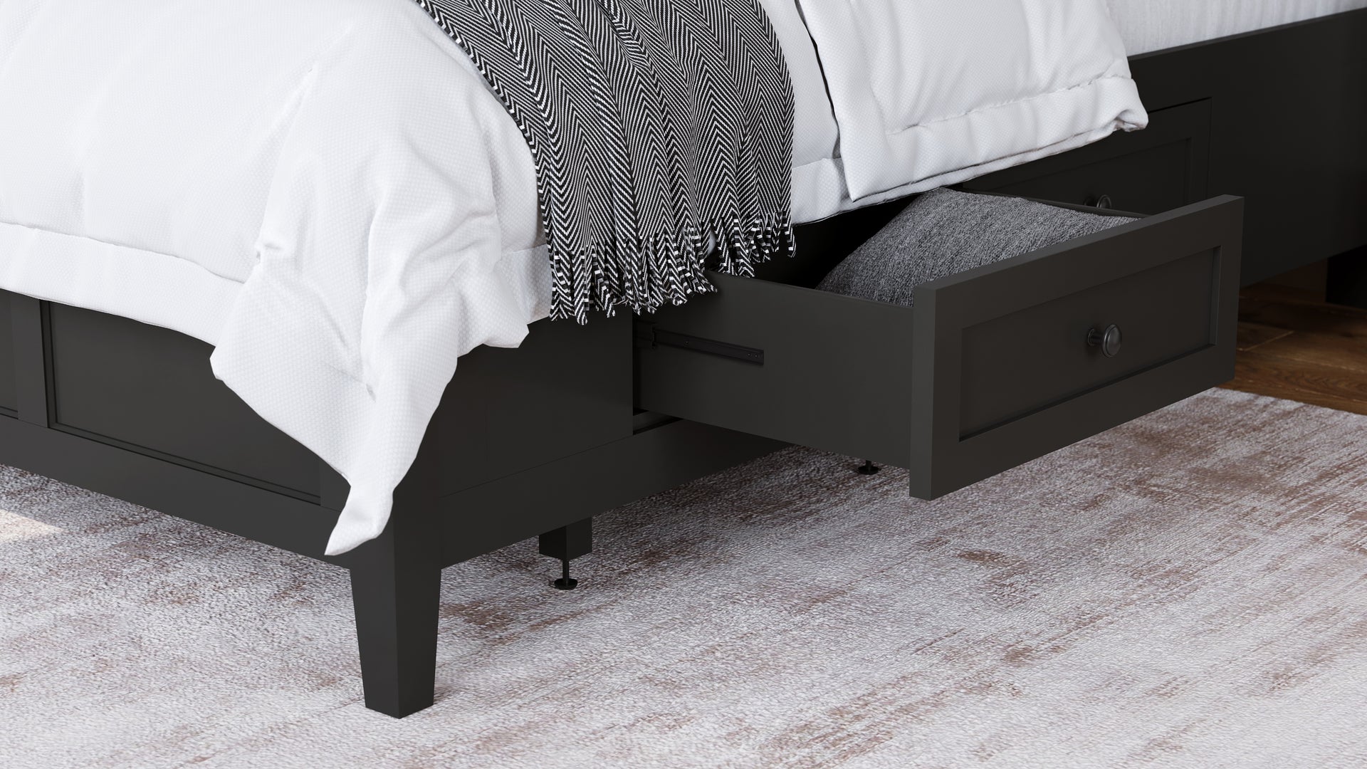 Grace Four Drawer Platform Storage Bed in Raven Black - What A Room