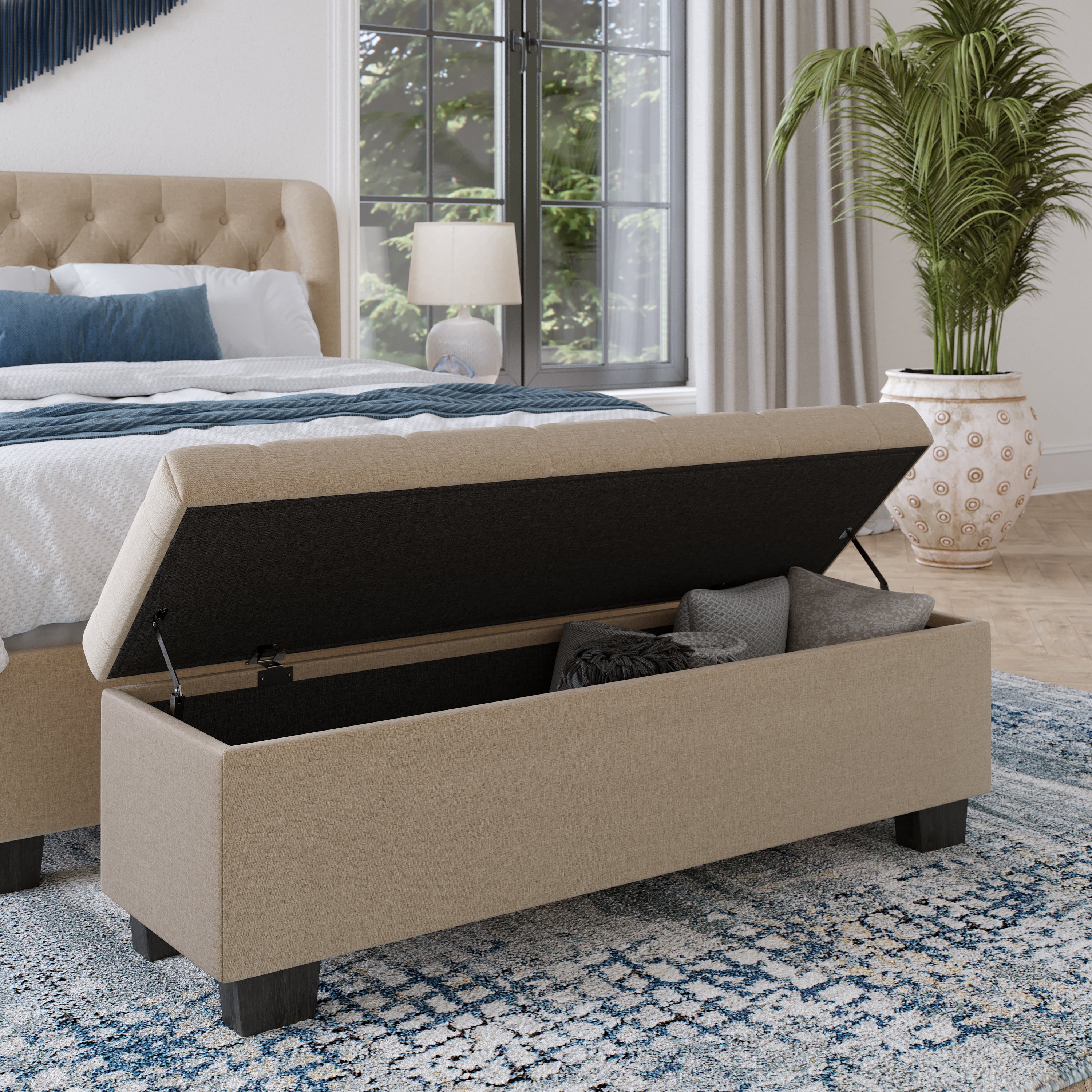 Levi Tufted Storage Bench in Toast Linen - What A Room