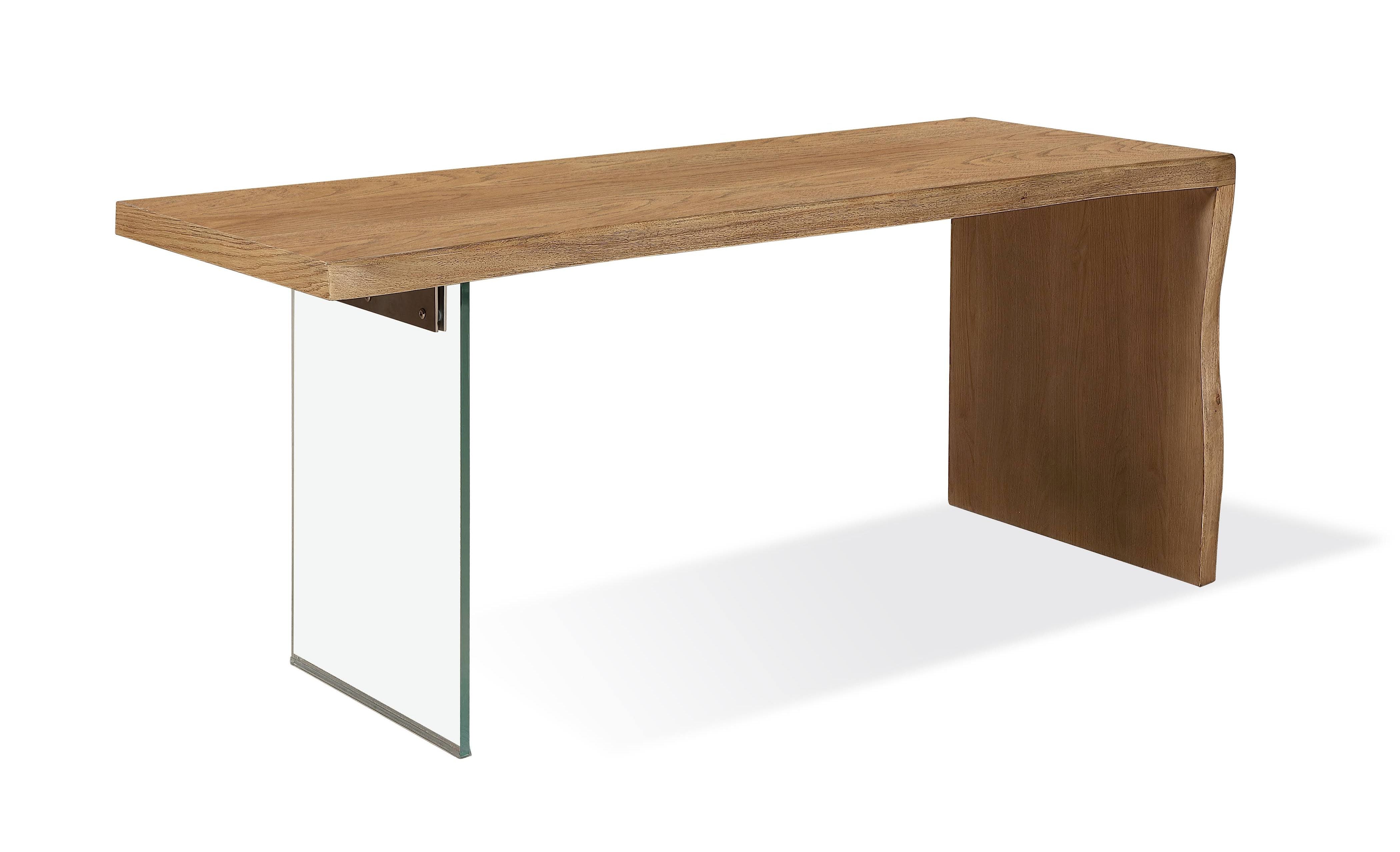 One Live-Edge White Oak and Glass Console Table in Bisque - What A Room