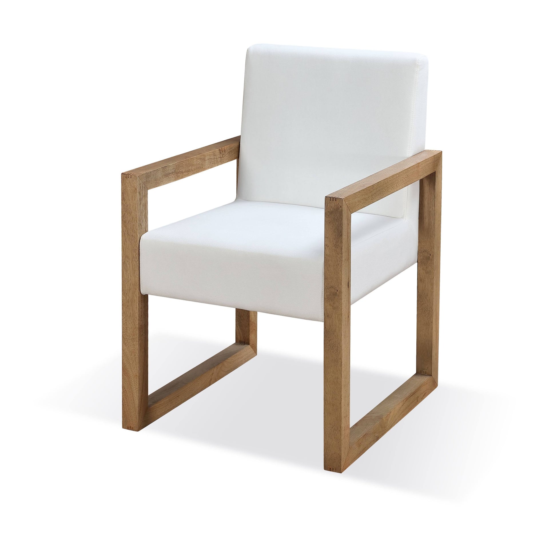 One Modern Coastal Sled Leg Upholstered Dining Arm Chair in White Pearl and Bisque (Set of 2) - What A Room