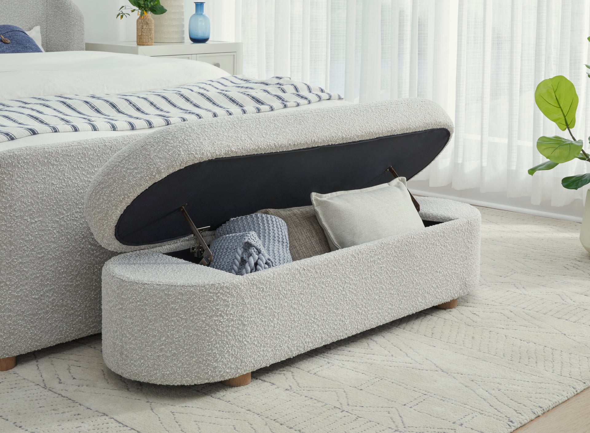 Kiki Upholstered Hinged Storage Bench in Cotton Ball Boucle - What A Room