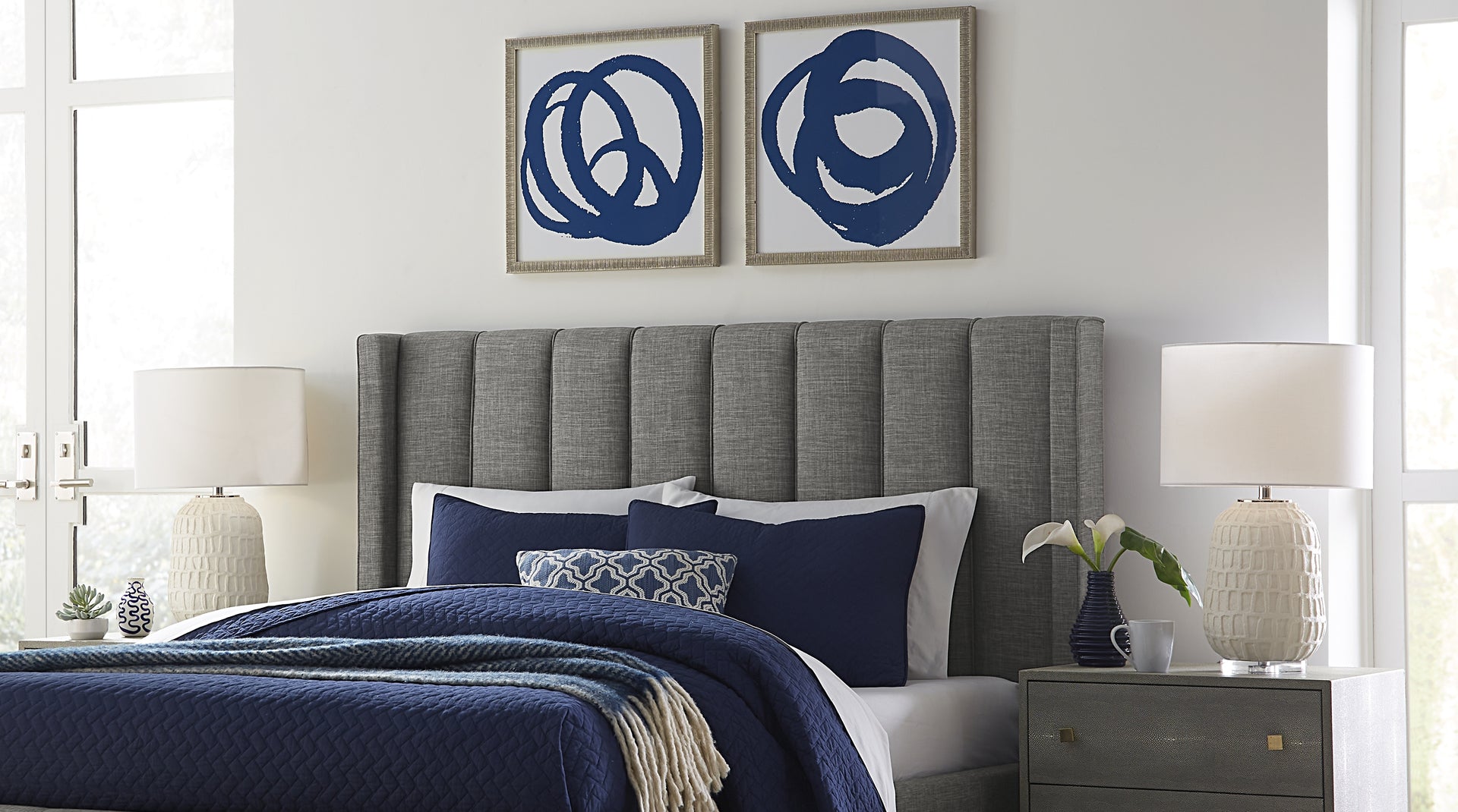 Palermo Wingback Upholstered Headboard in Dark Stone Linen - What A Room