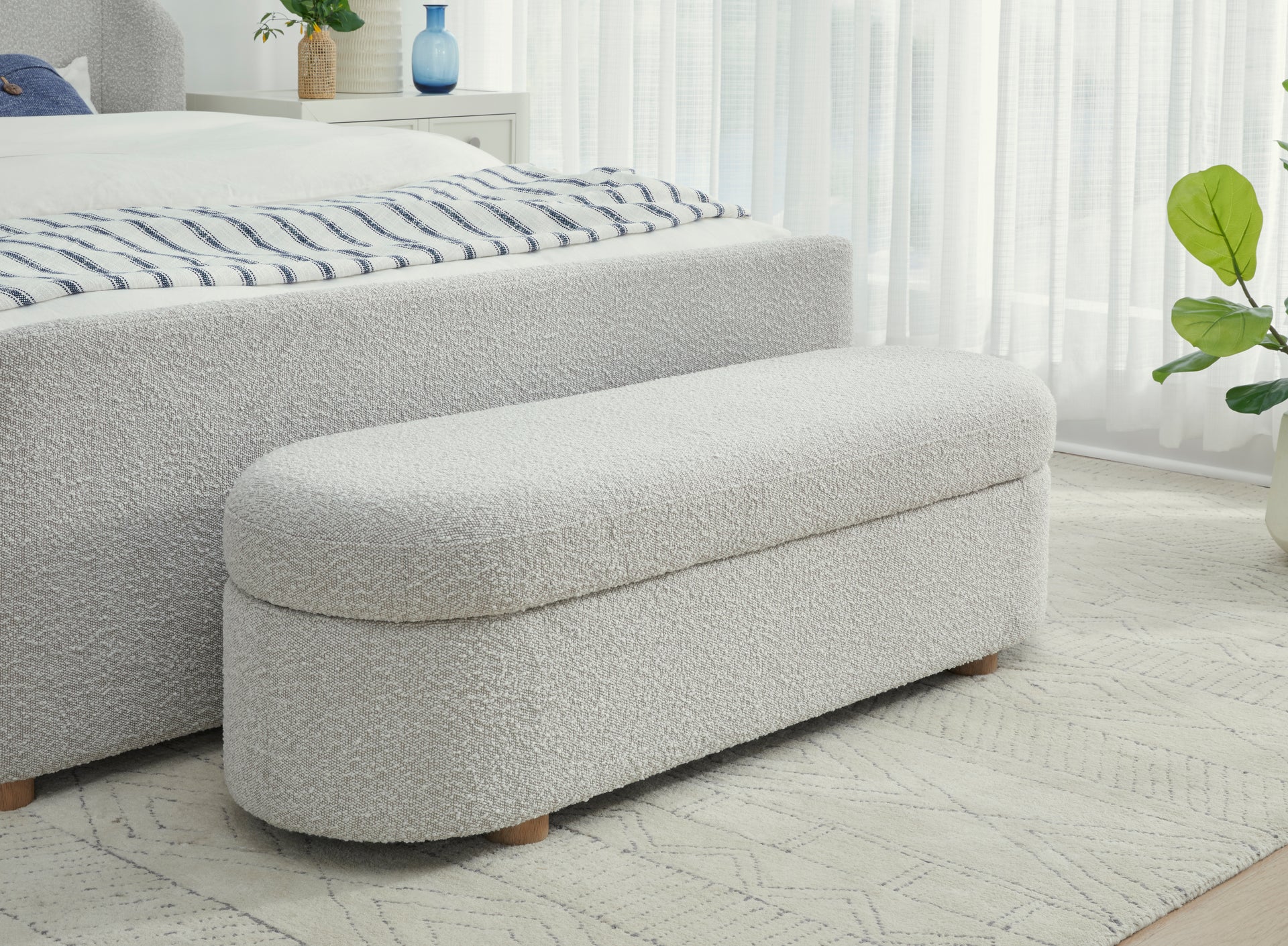 Kiki Upholstered Hinged Storage Bench in Cotton Ball Boucle - What A Room