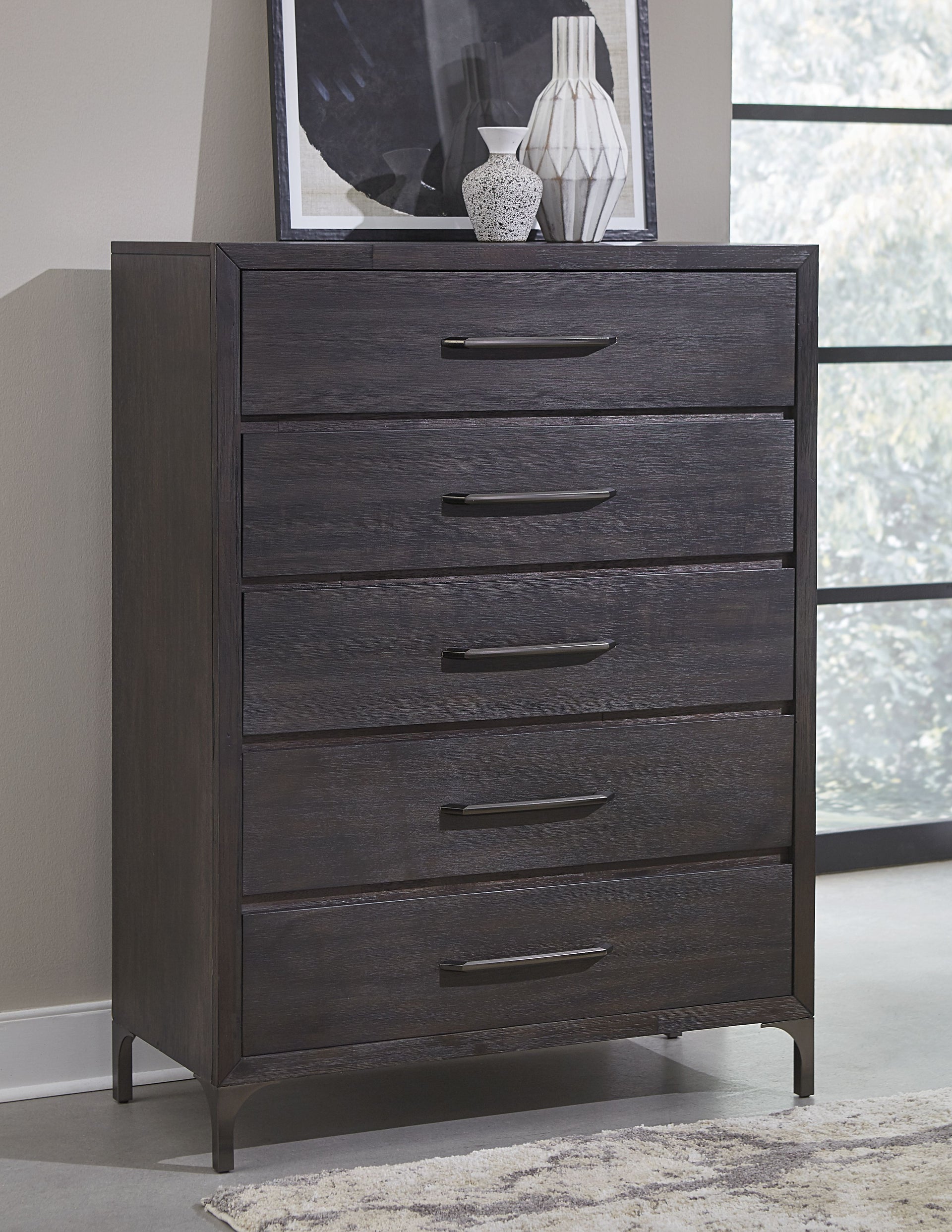 Lucerne Five-Drawer Metal Leg Chest in Vintage Coffee - What A Room