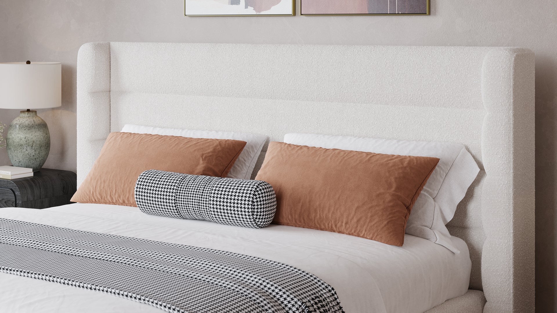Frank Upholstered Wingback Platform Bed in Cottage Cheese Boucle - What A Room