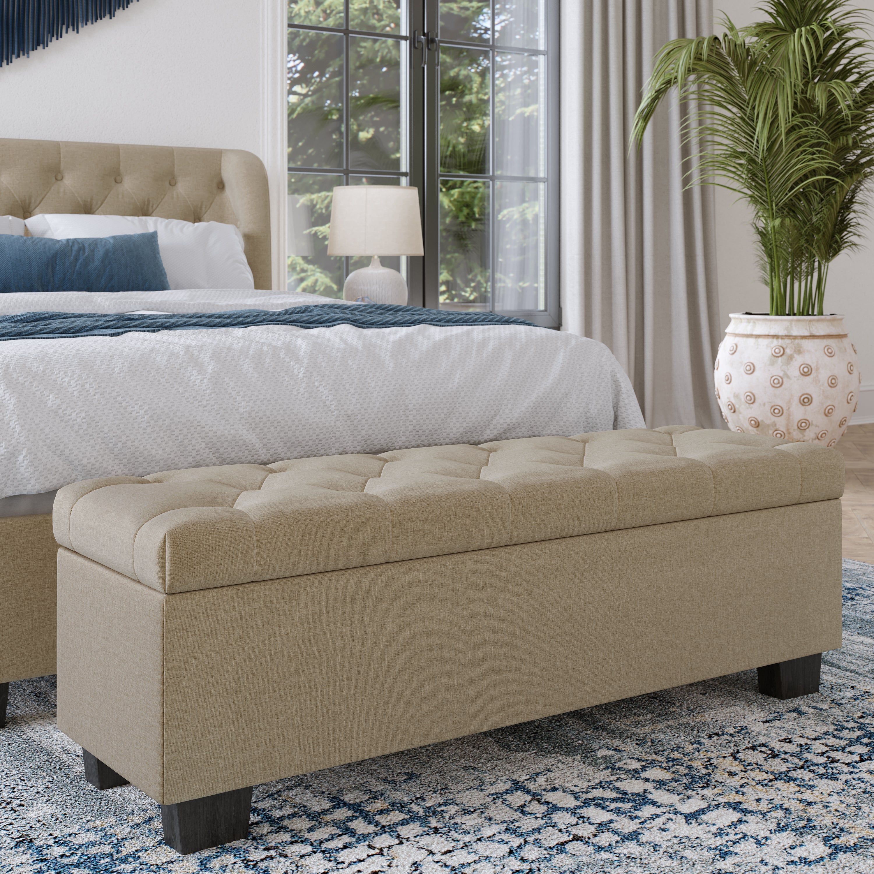 Levi Tufted Storage Bench in Toast Linen - What A Room