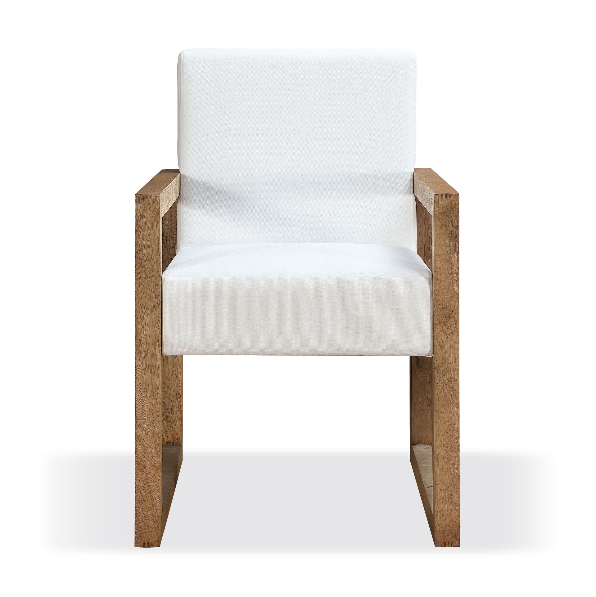 One Modern Coastal Sled Leg Upholstered Dining Arm Chair in White Pearl and Bisque (Set of 2) - What A Room