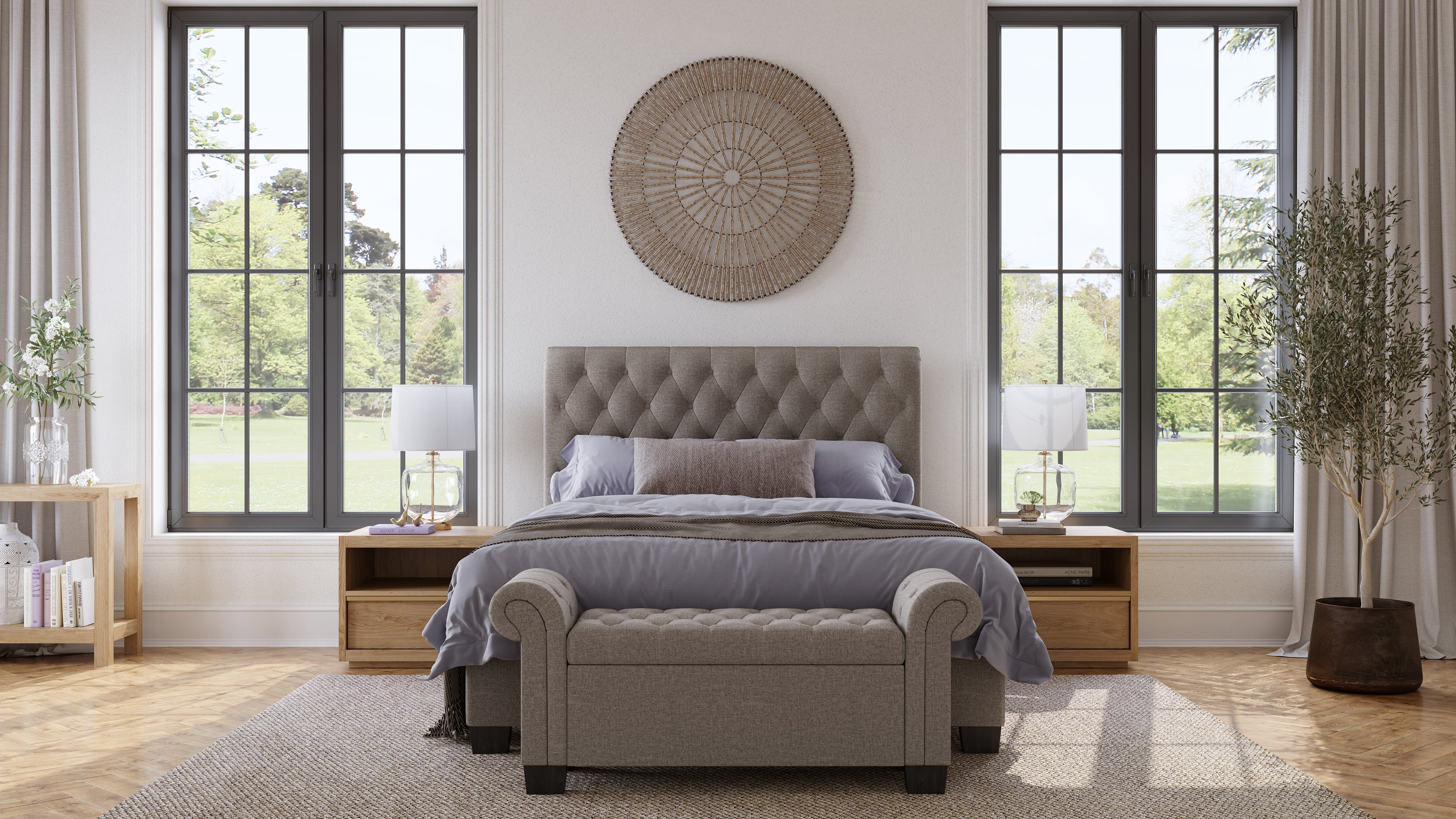 Royal Rolled Arm Storage Bench in Dolphin Linen - What A Room