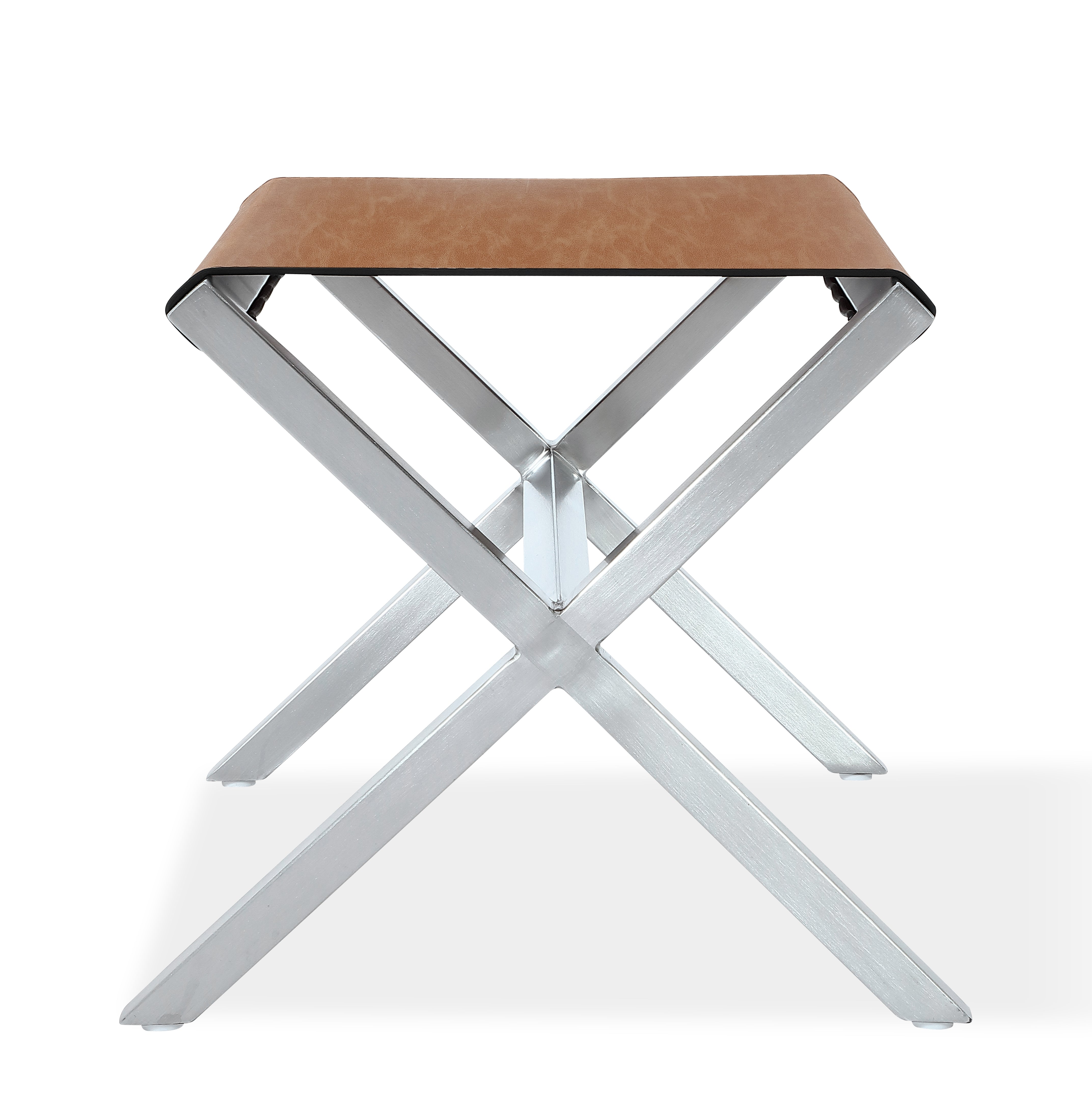 One Coastal Modern Director's Stool in Stainless Steel and Leather - What A Room