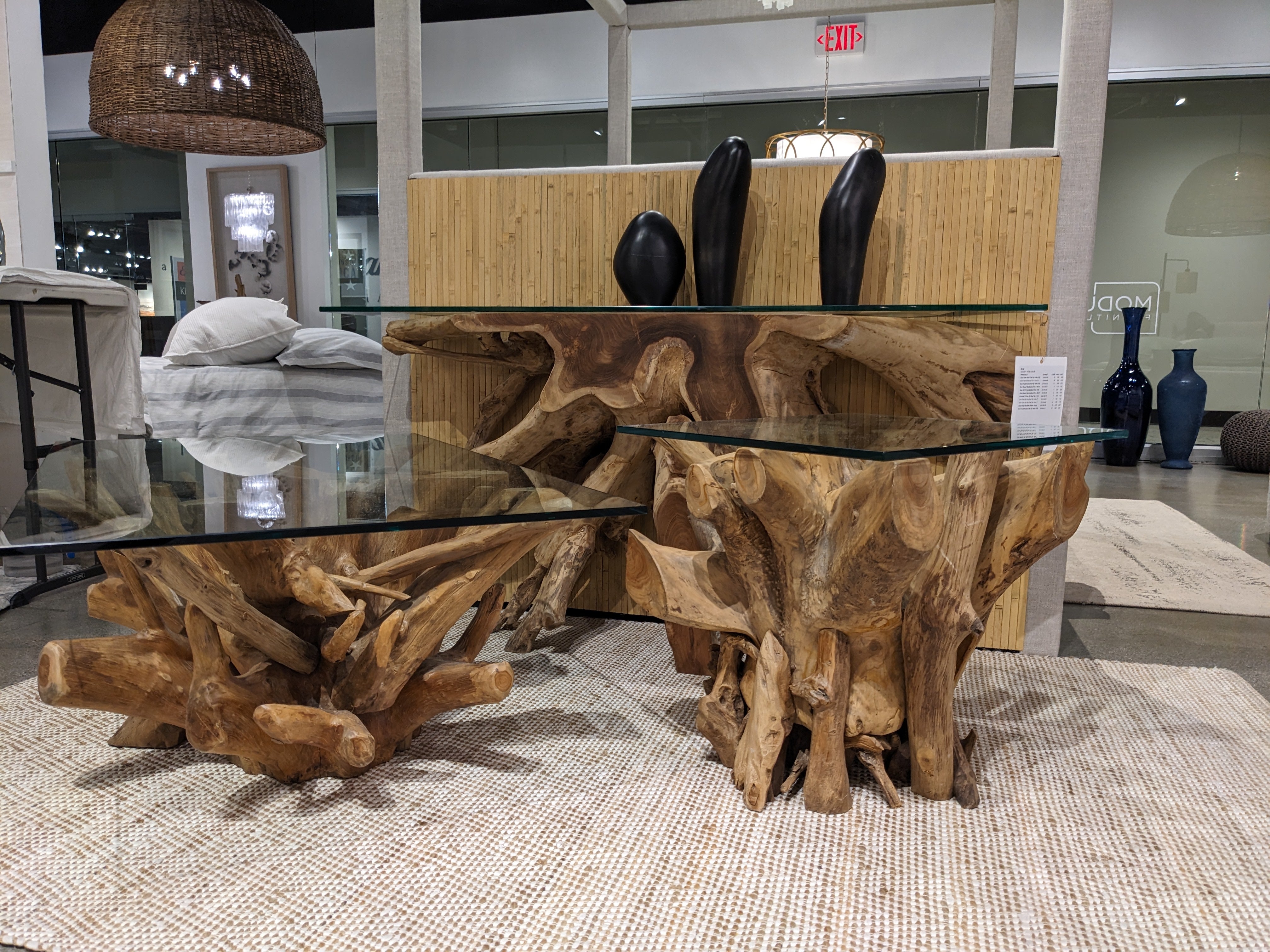 One Solid Teak Root Glass Top Console Table - What A Room