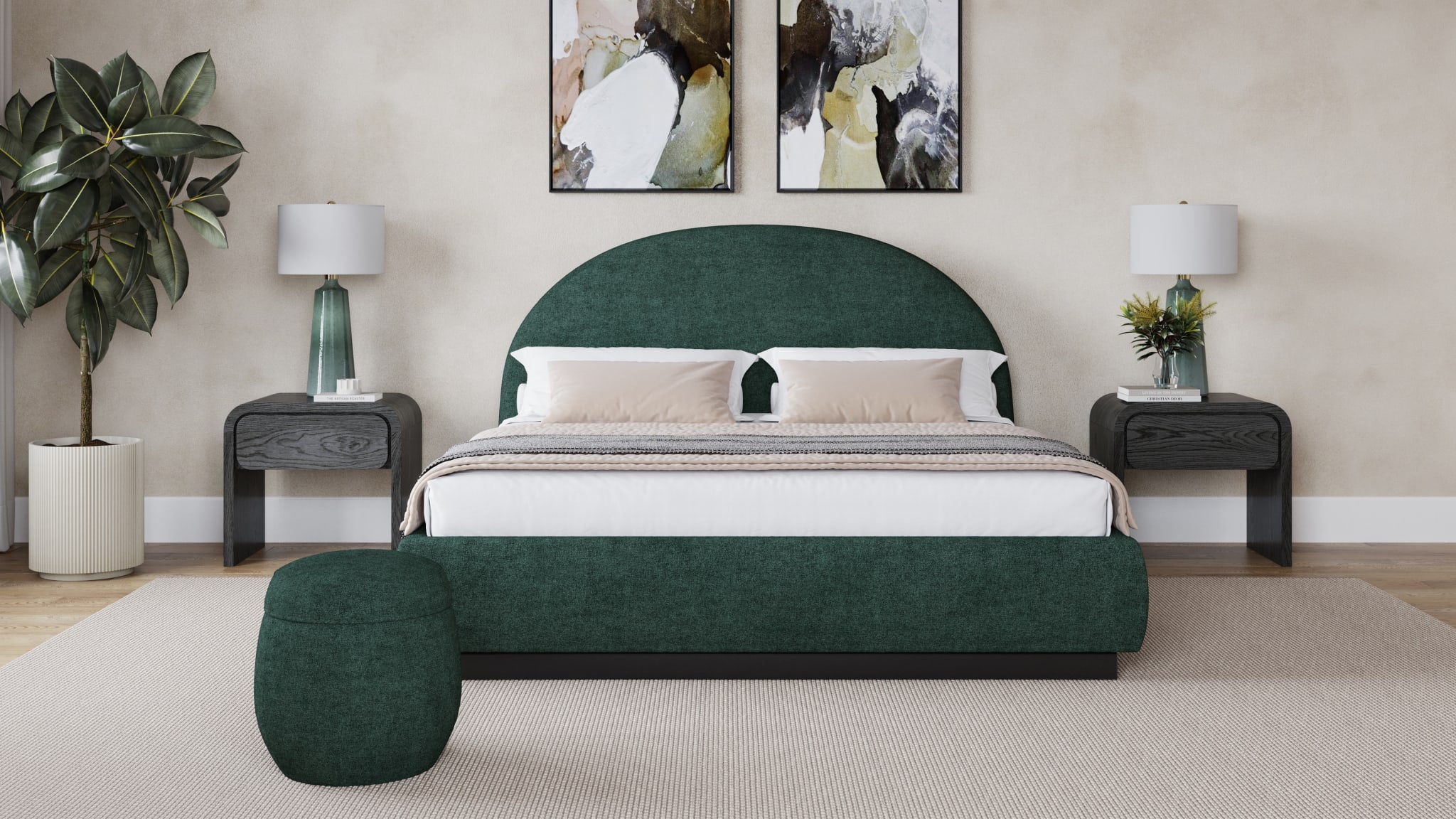 Flex Upholstered Ottoman in Emerald Chenille - What A Room