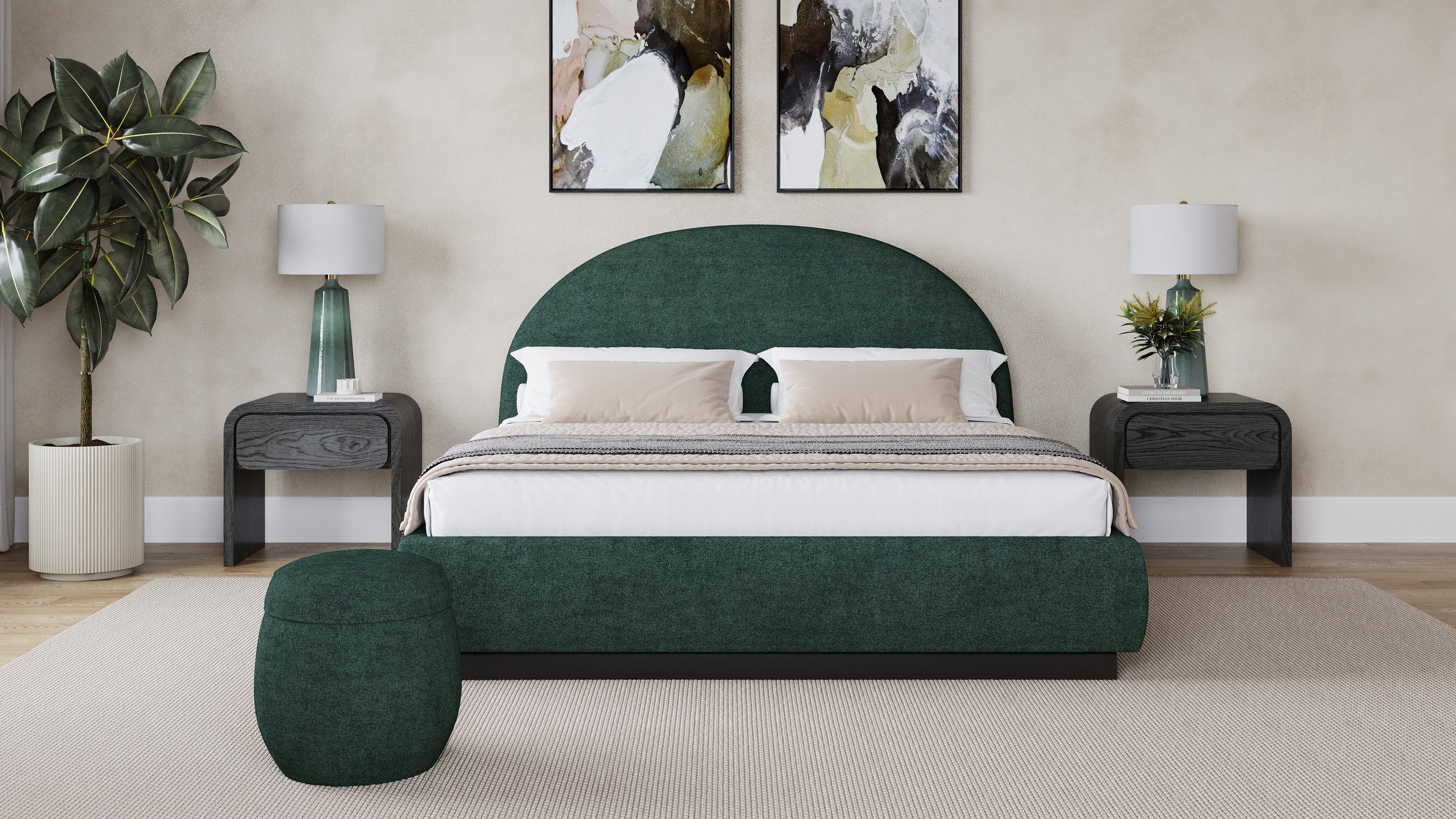 Flex Upholstered Ottoman in Emerald Chenille - What A Room