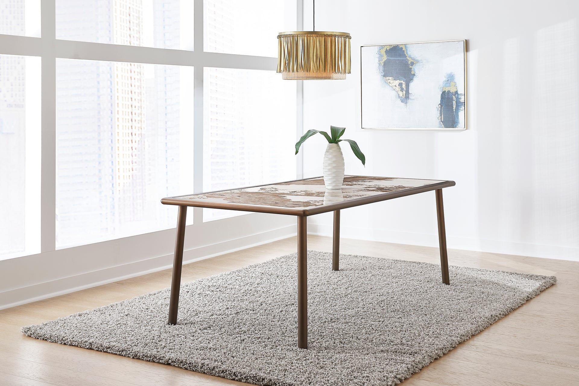 Tulum Stone Top Dining Table with Bronze Metal Base - What A Room