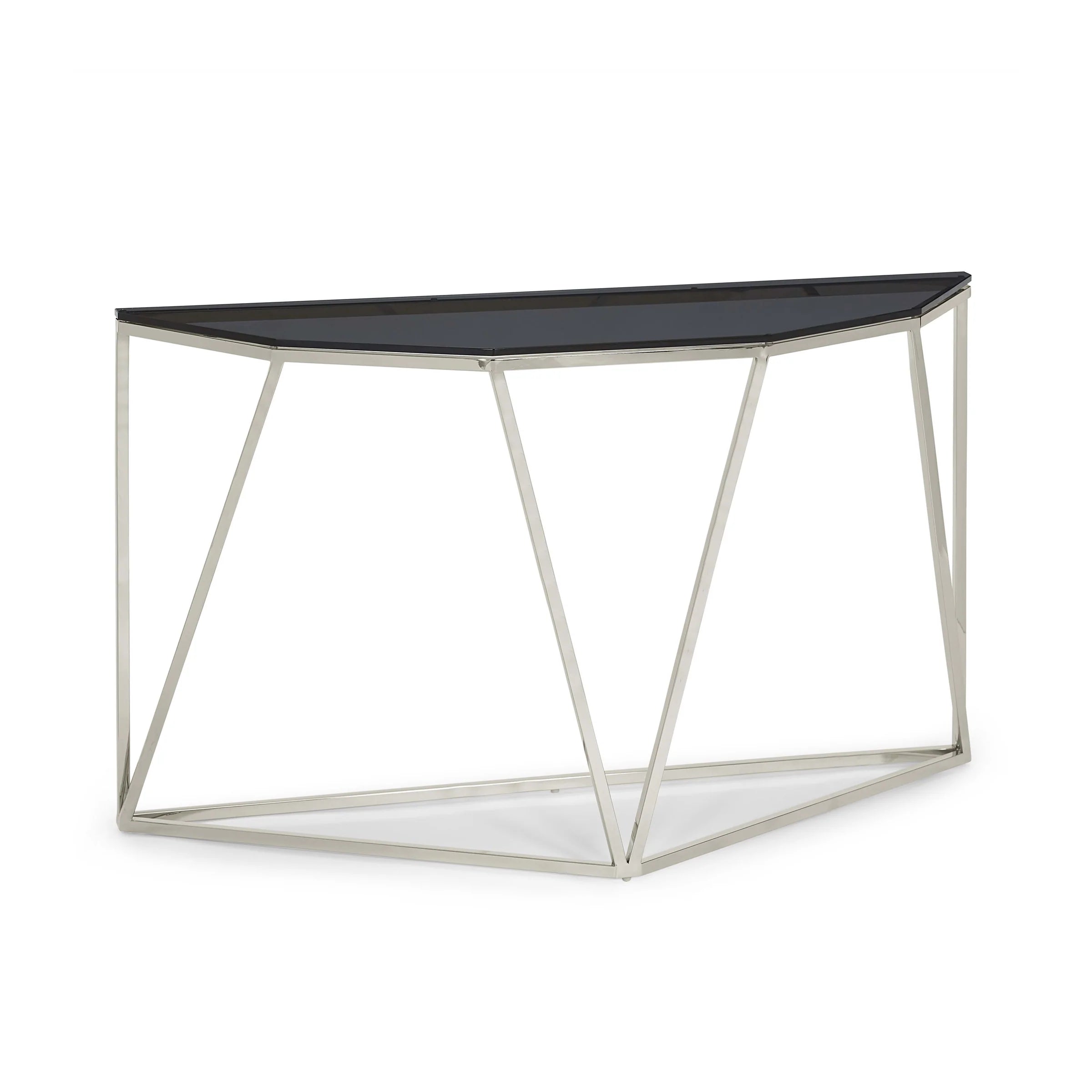 Aria Smoked Glass and Polished Stainless Steel Console Table - WhatARoom Furniture