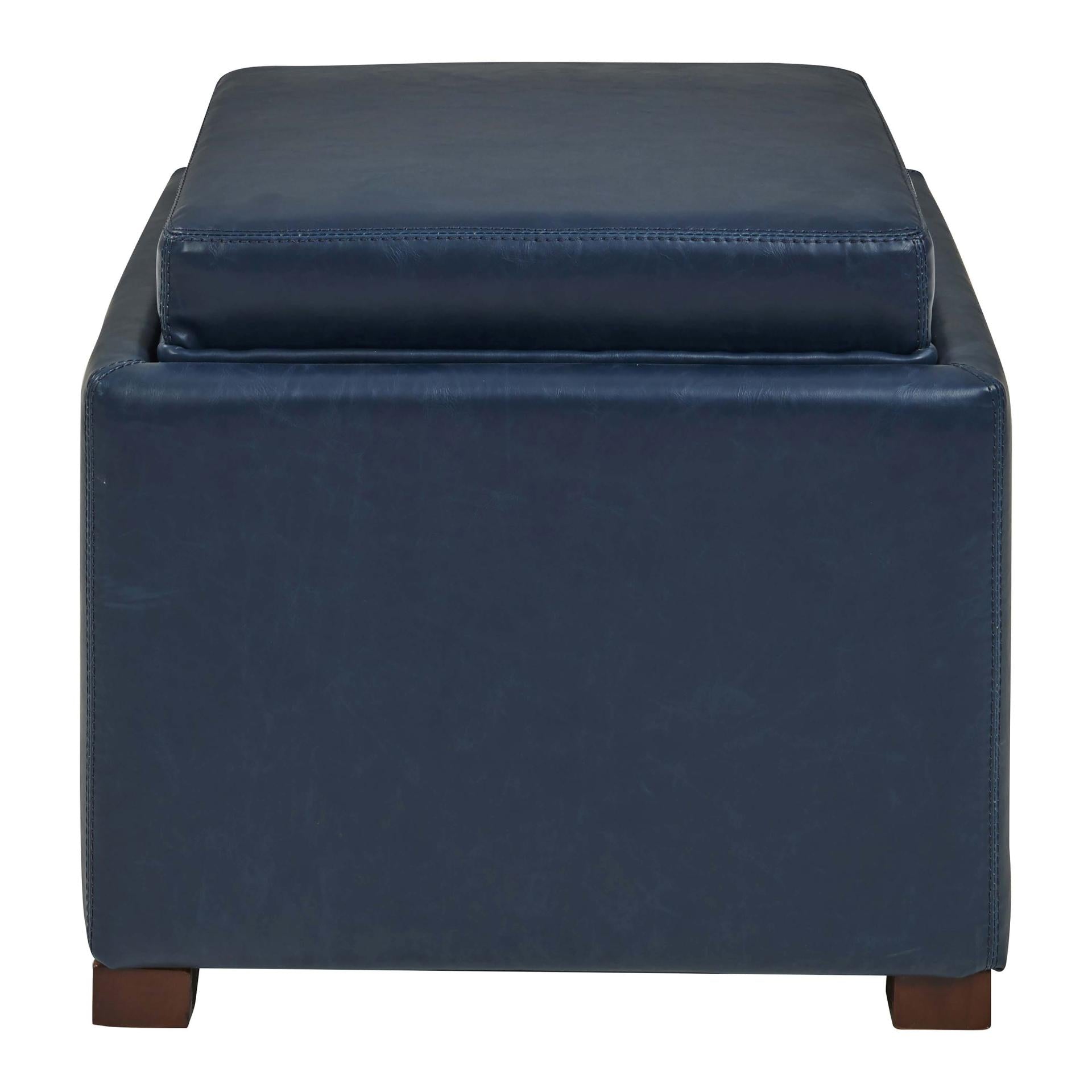 Cameron Square Bonded Leather Ottoman w/ tray - What A Room