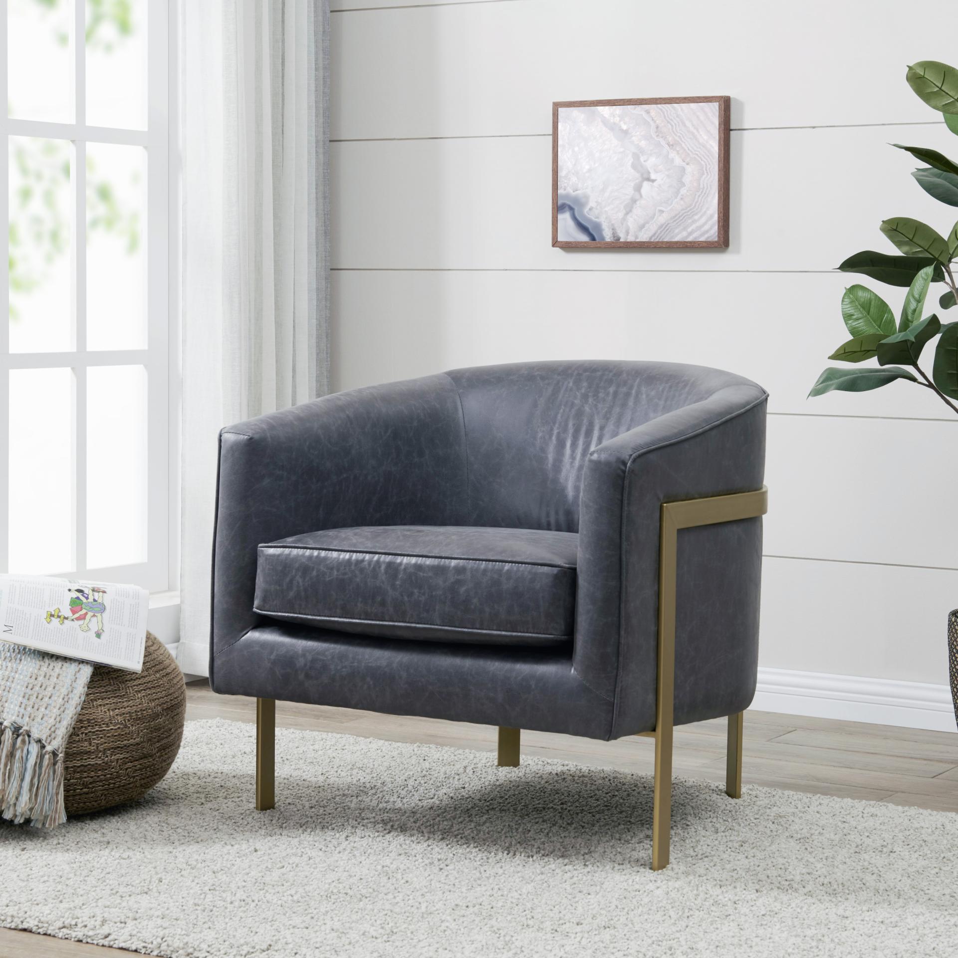 Harrod PU Accent Arm Chair Gold Legs - What A Room