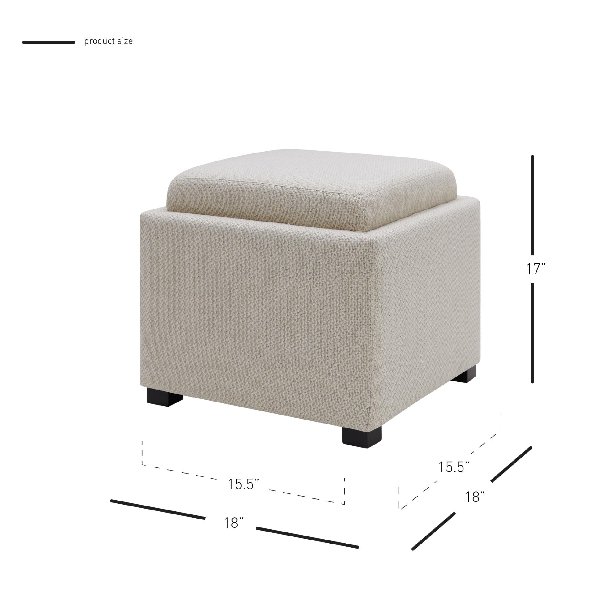 Cameron Square Fabric Storage Ottoman w/ tray - What A Room