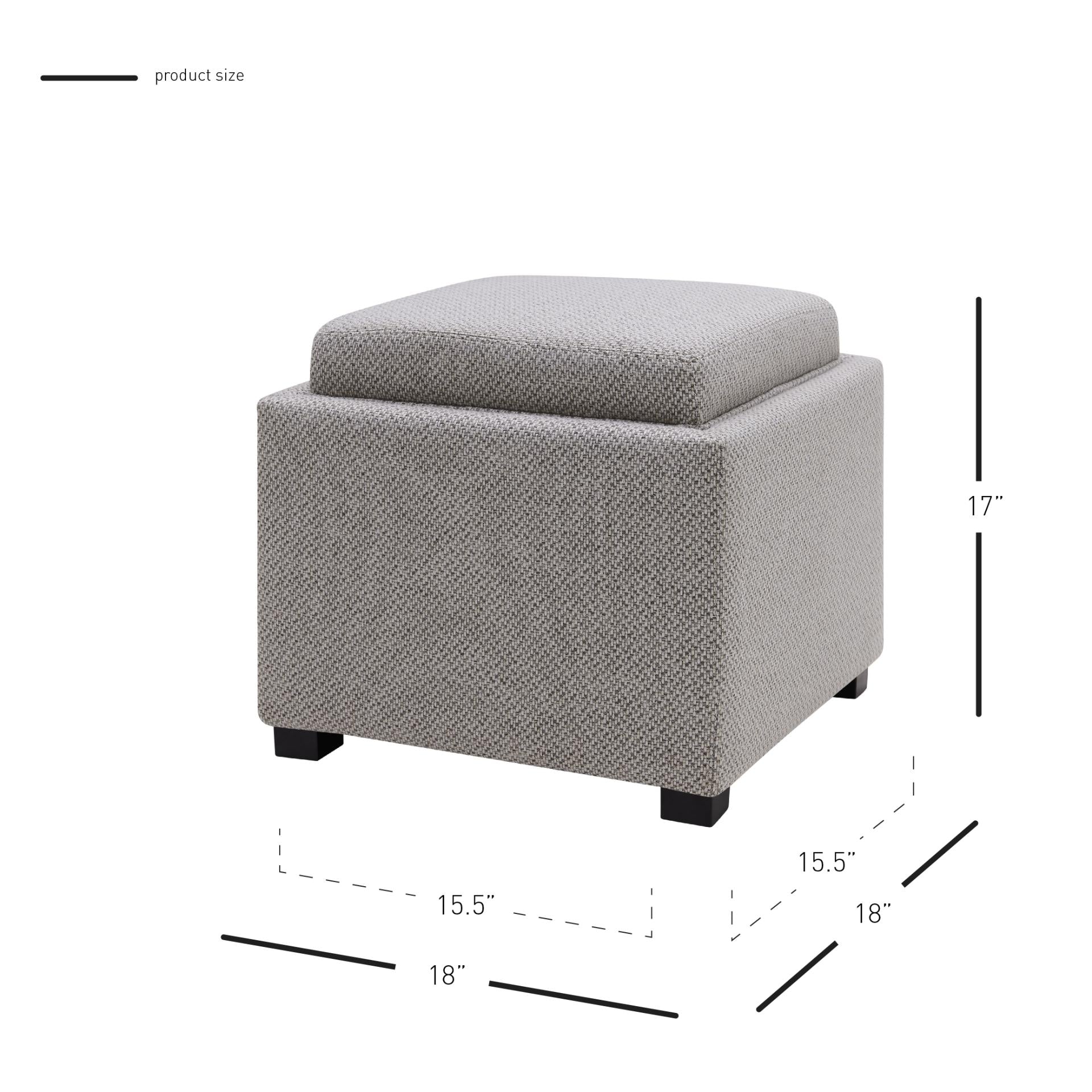 Cameron Square Fabric Storage Ottoman w/ tray - What A Room