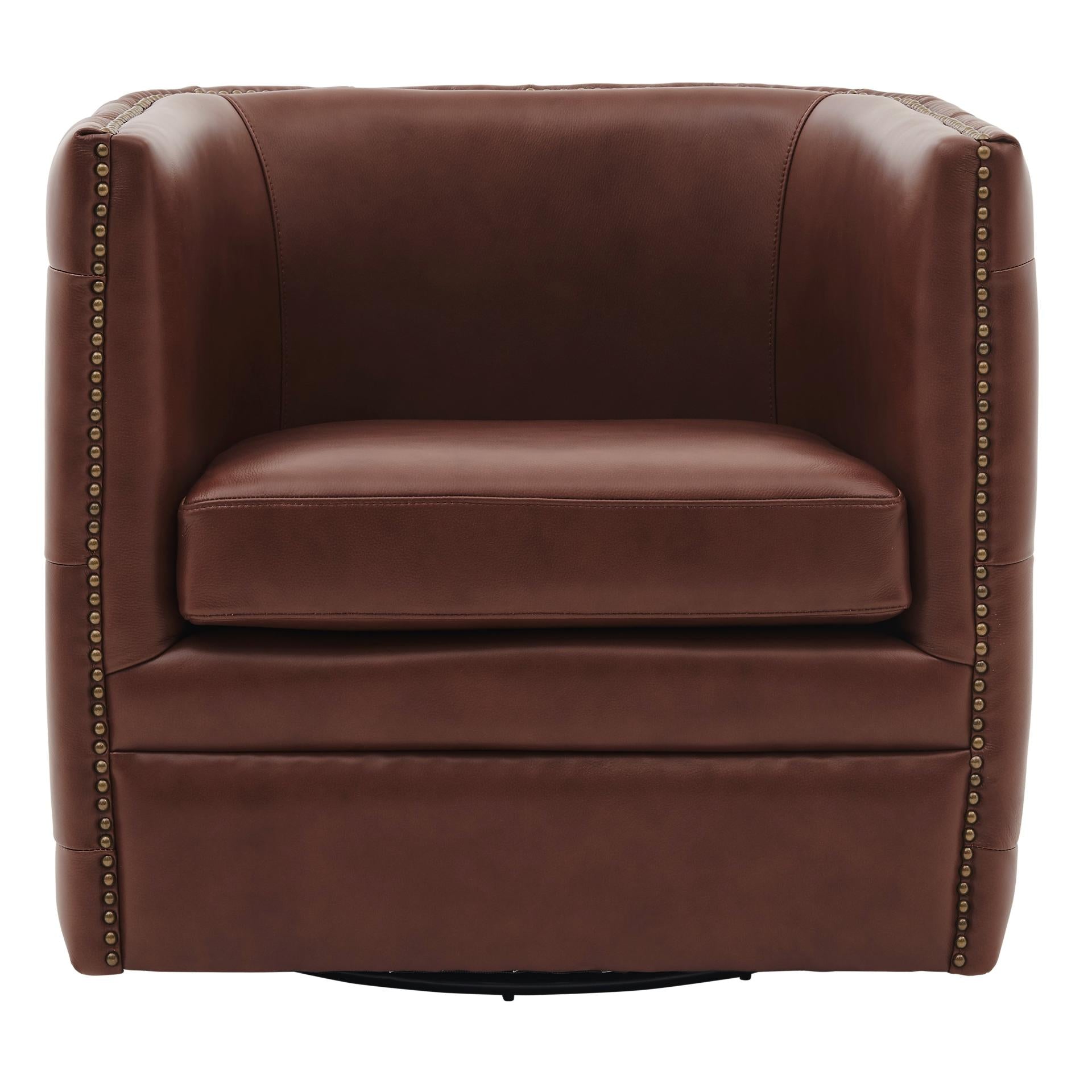 Leslie Top Grain Leather Swivel Tufted Accent Arm Chair - What A Room