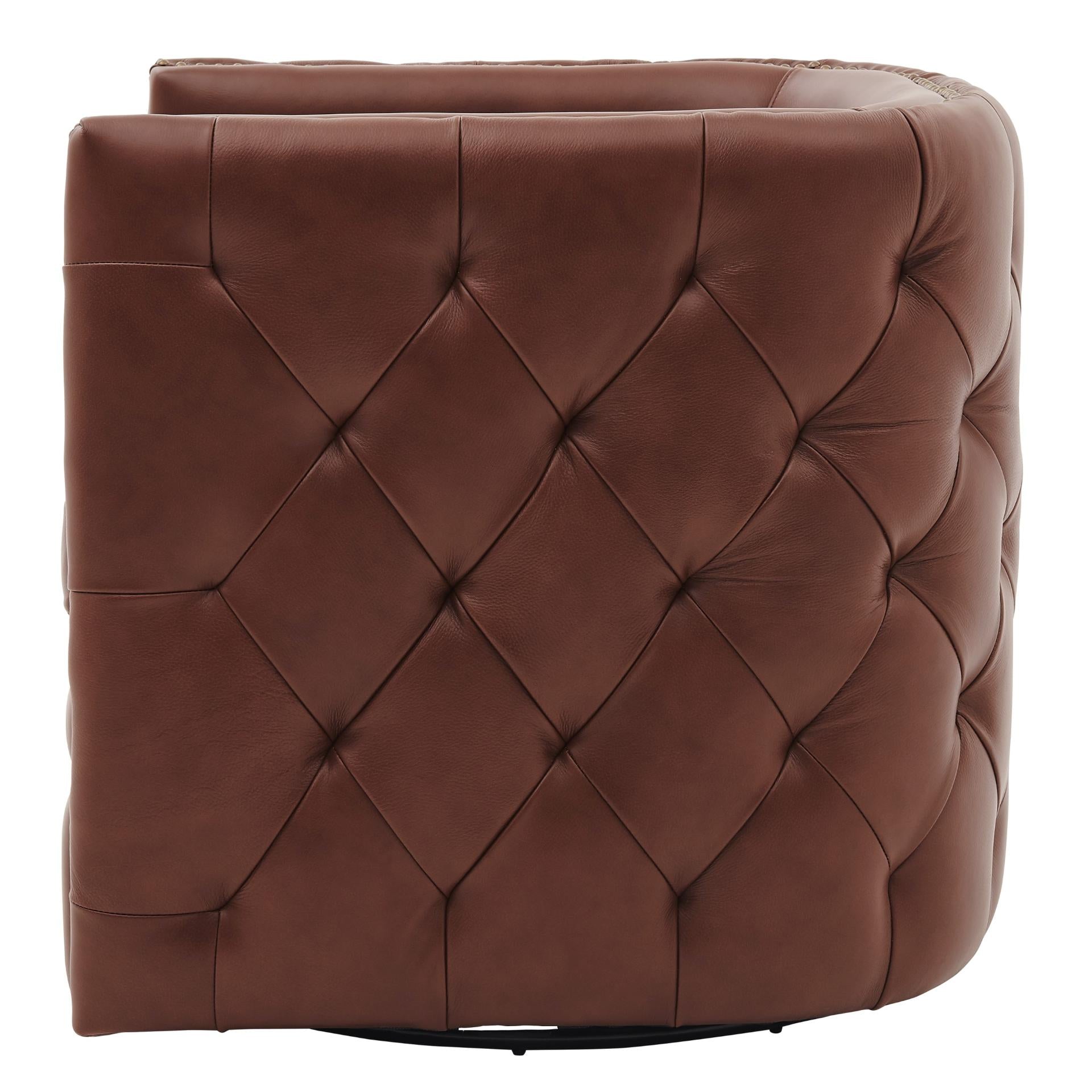 Leslie Top Grain Leather Swivel Tufted Accent Arm Chair - What A Room