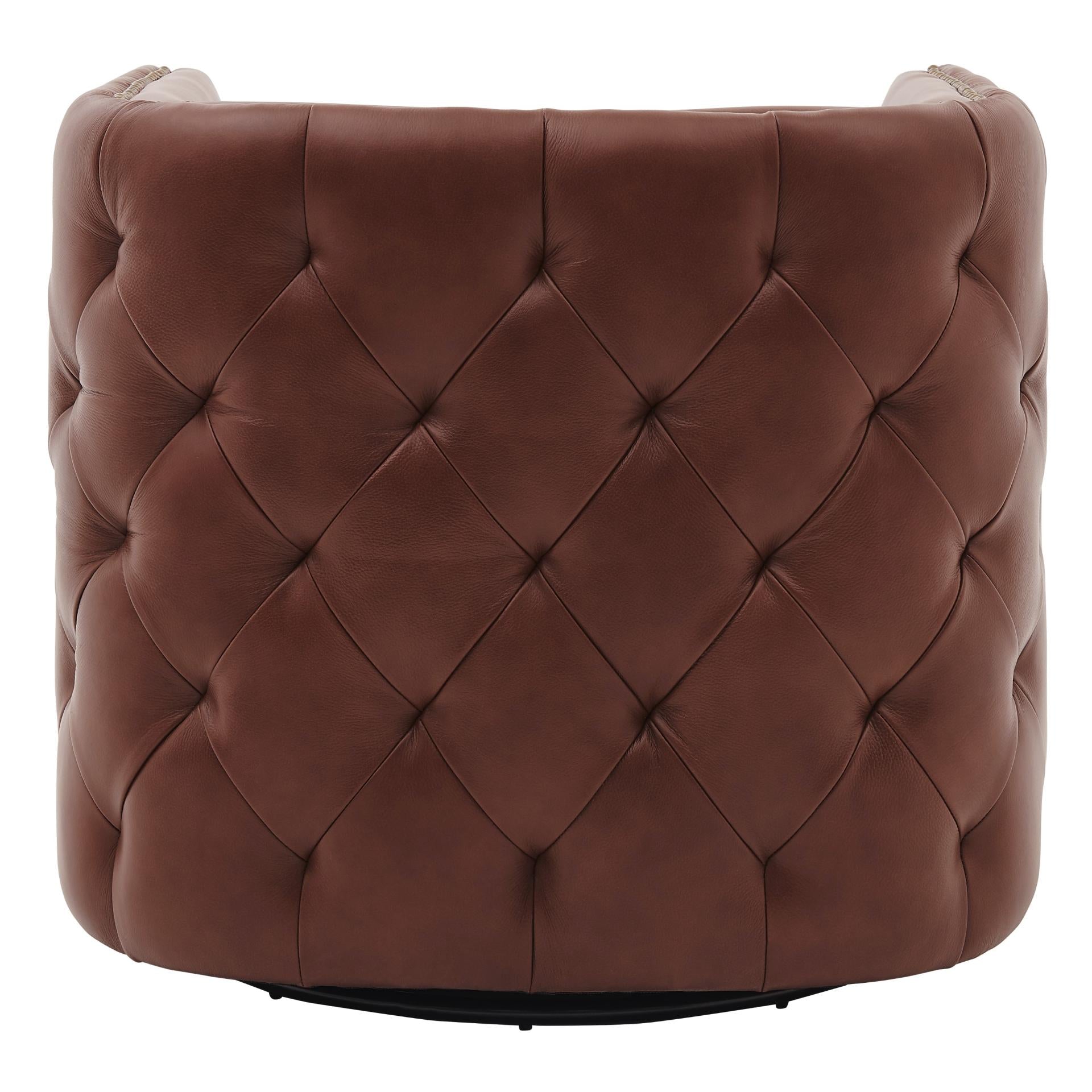 Leslie Top Grain Leather Swivel Tufted Accent Arm Chair - What A Room