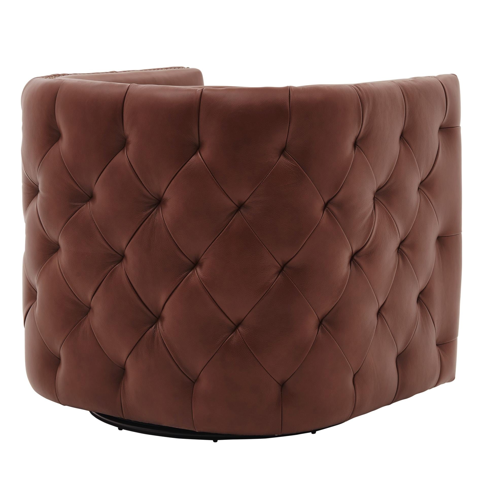 Leslie Top Grain Leather Swivel Tufted Accent Arm Chair - What A Room