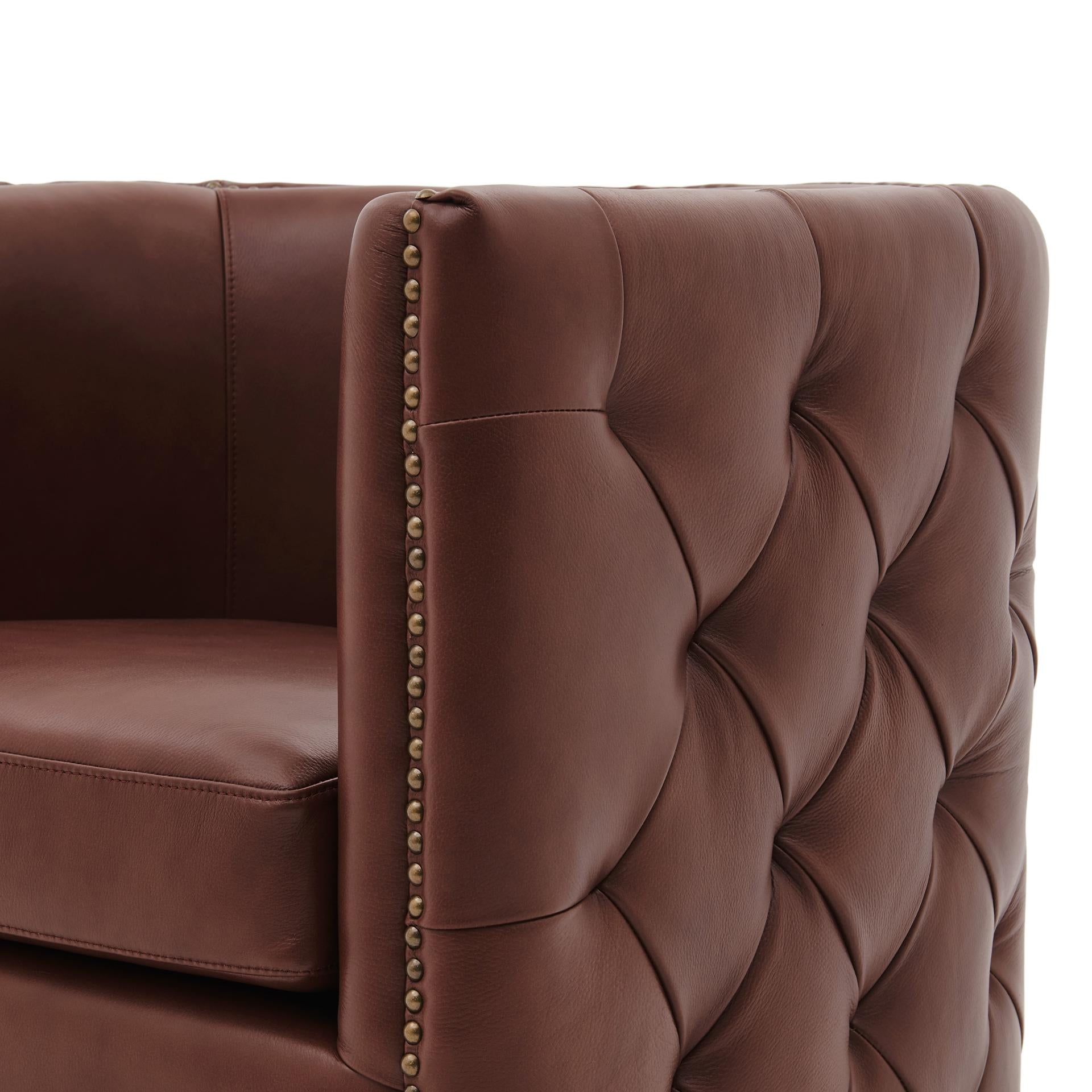 Leslie Top Grain Leather Swivel Tufted Accent Arm Chair - What A Room