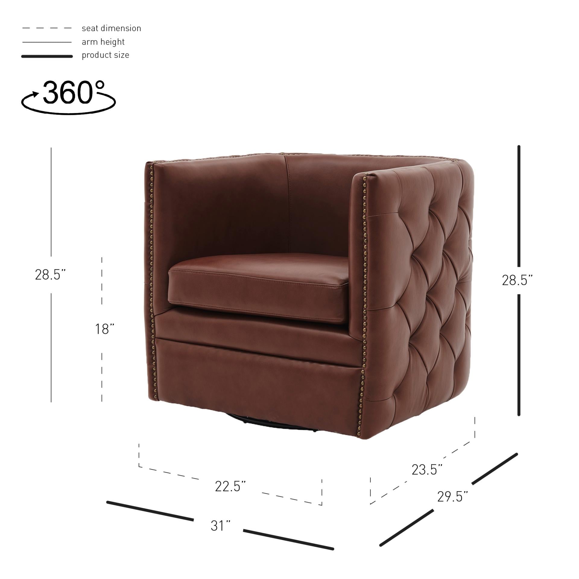 Leslie Top Grain Leather Swivel Tufted Accent Arm Chair - What A Room