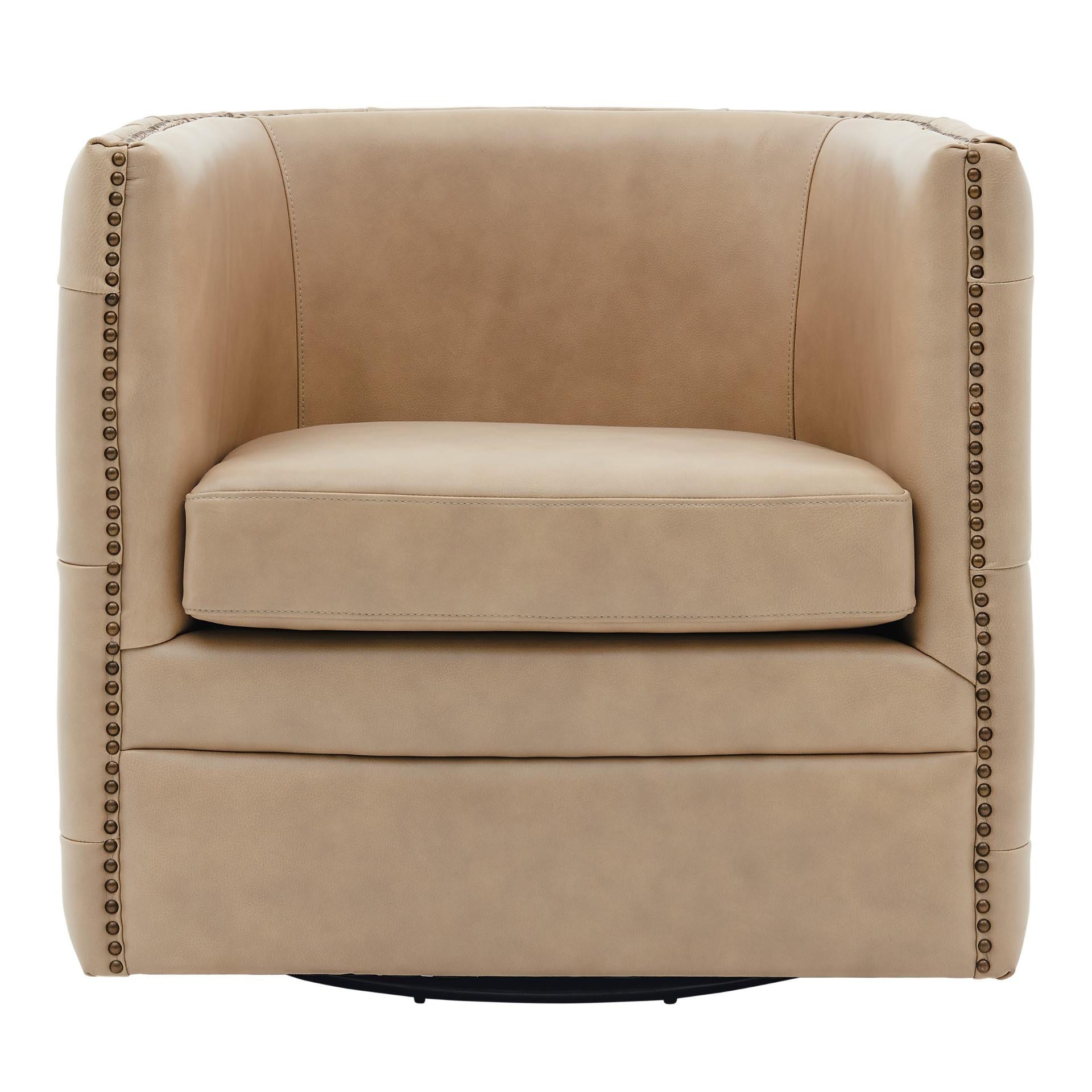 Leslie Top Grain Leather Swivel Tufted Accent Arm Chair - What A Room