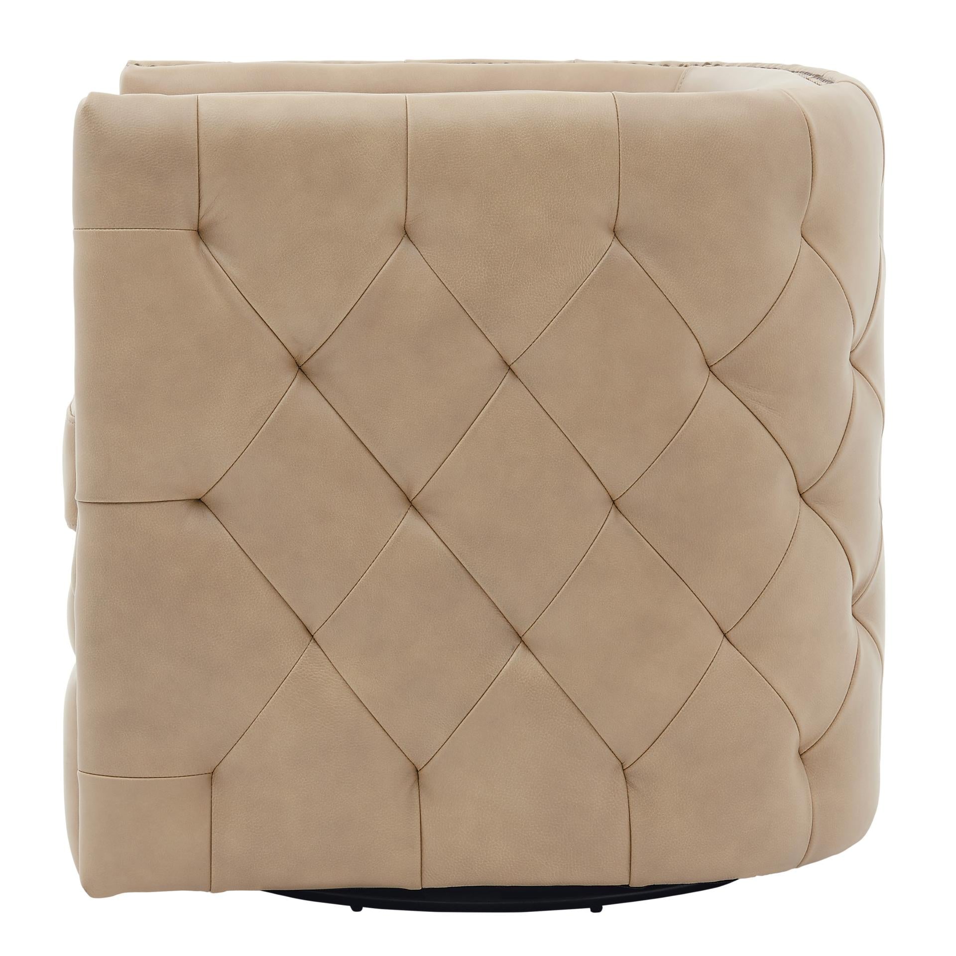 Leslie Top Grain Leather Swivel Tufted Accent Arm Chair - What A Room