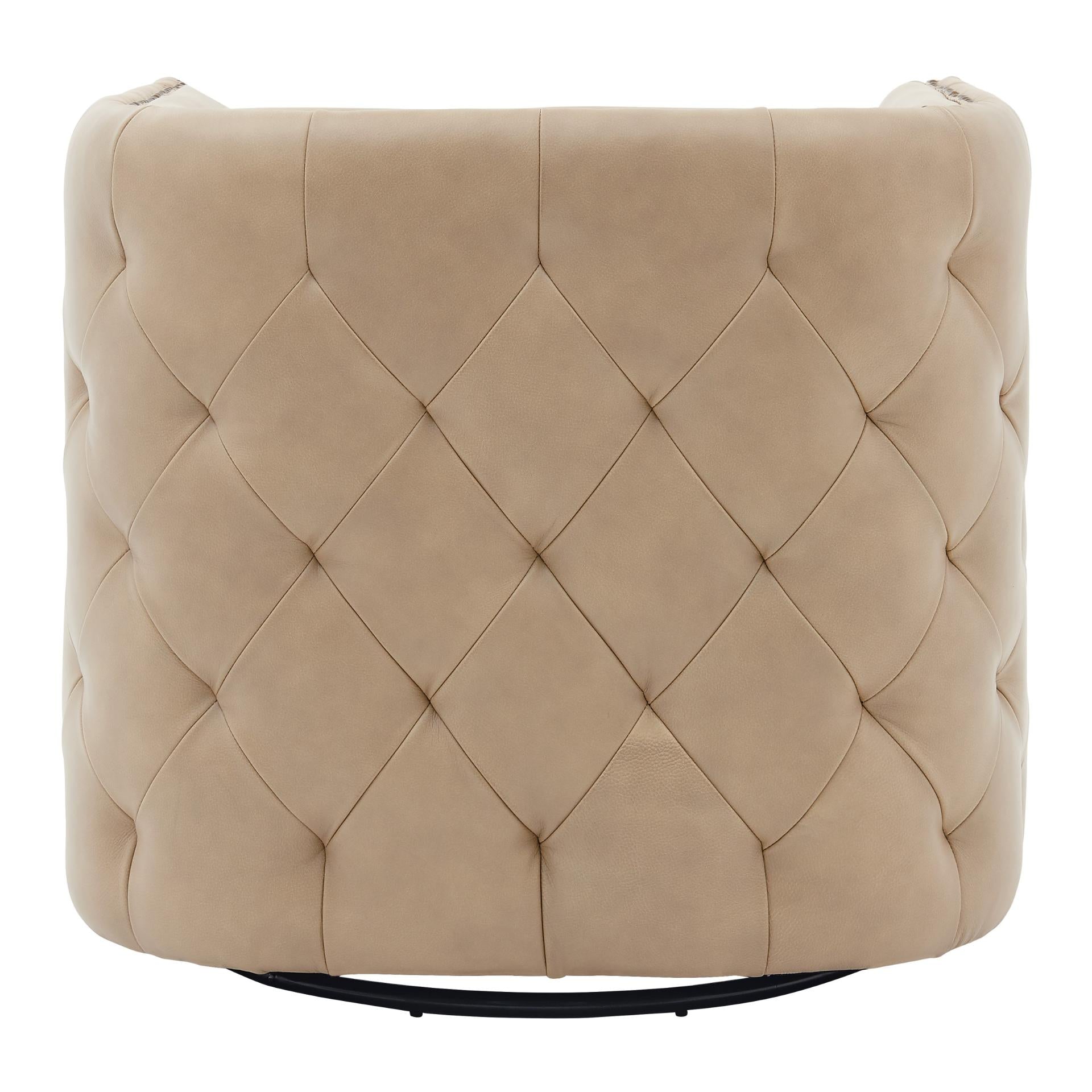 Leslie Top Grain Leather Swivel Tufted Accent Arm Chair - What A Room