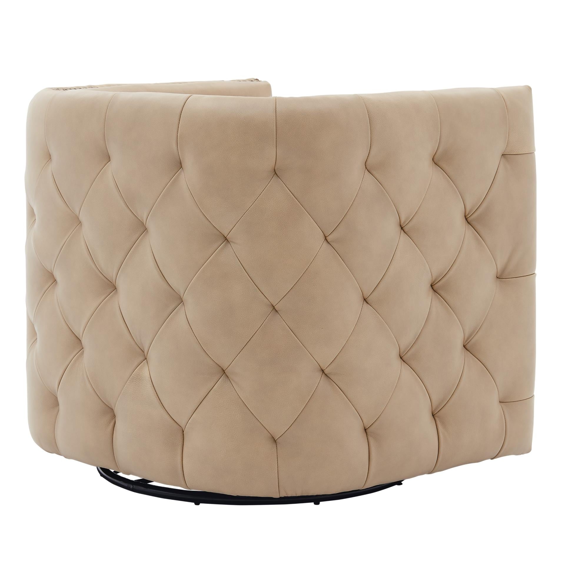 Leslie Top Grain Leather Swivel Tufted Accent Arm Chair - What A Room