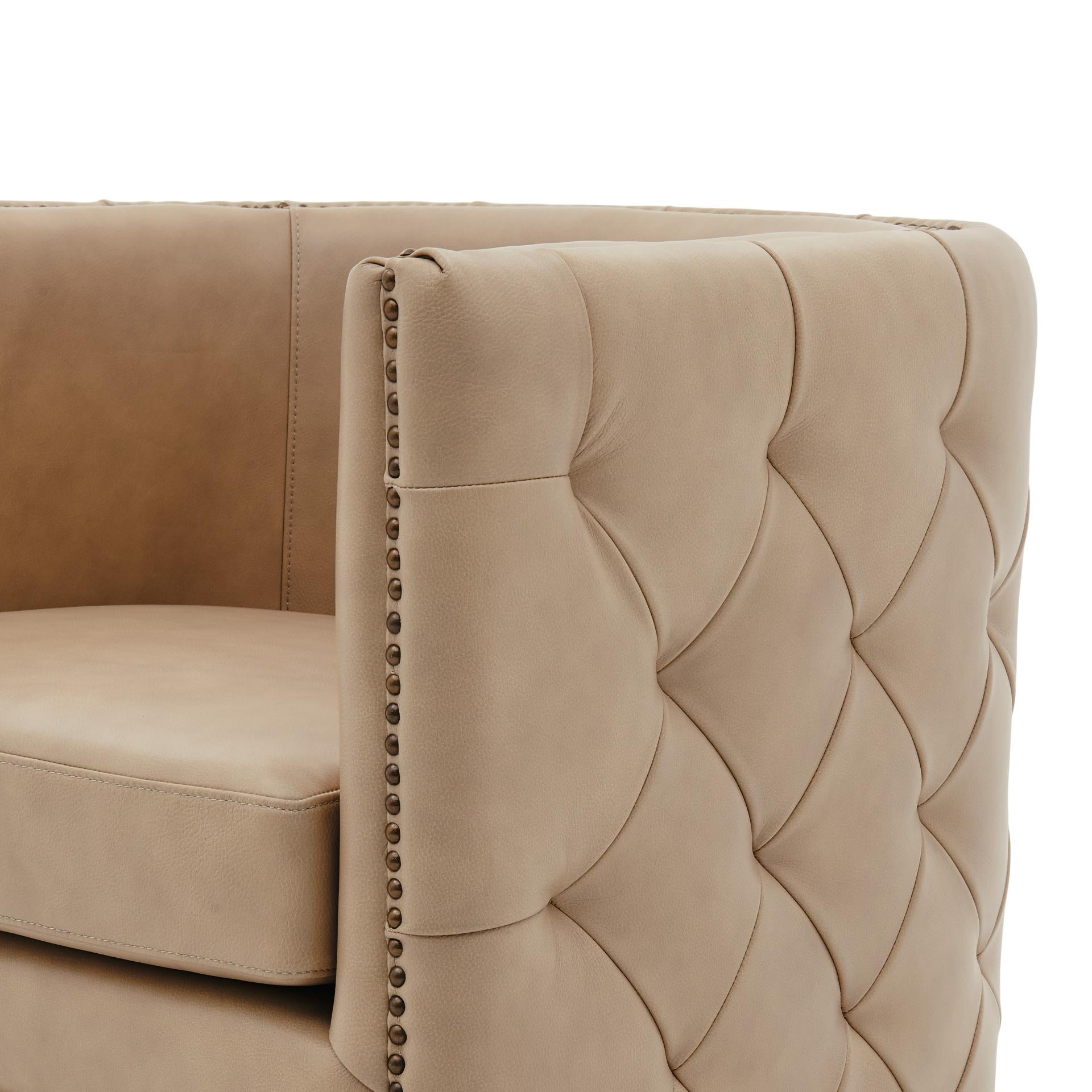 Leslie Top Grain Leather Swivel Tufted Accent Arm Chair - What A Room