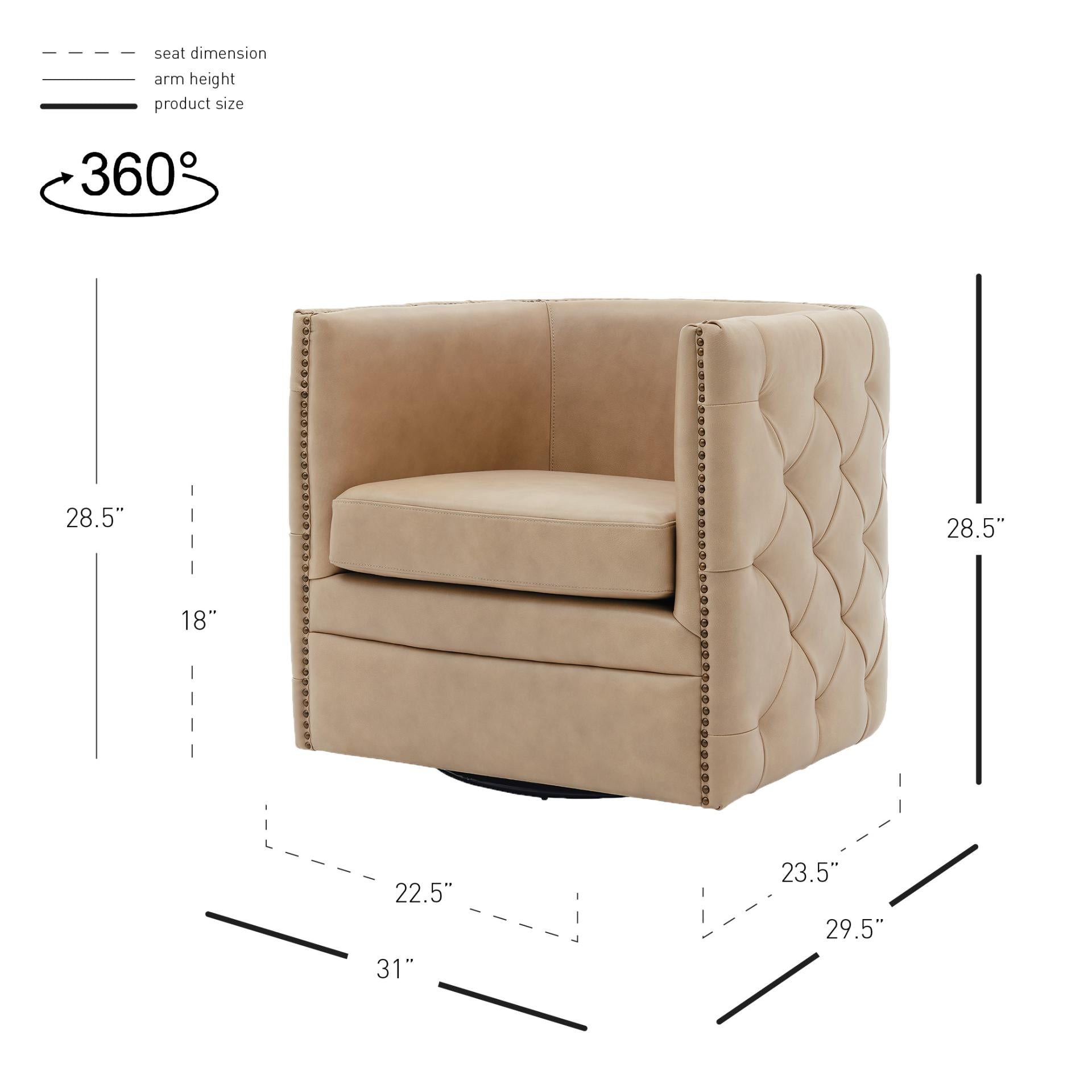 Leslie Top Grain Leather Swivel Tufted Accent Arm Chair - What A Room
