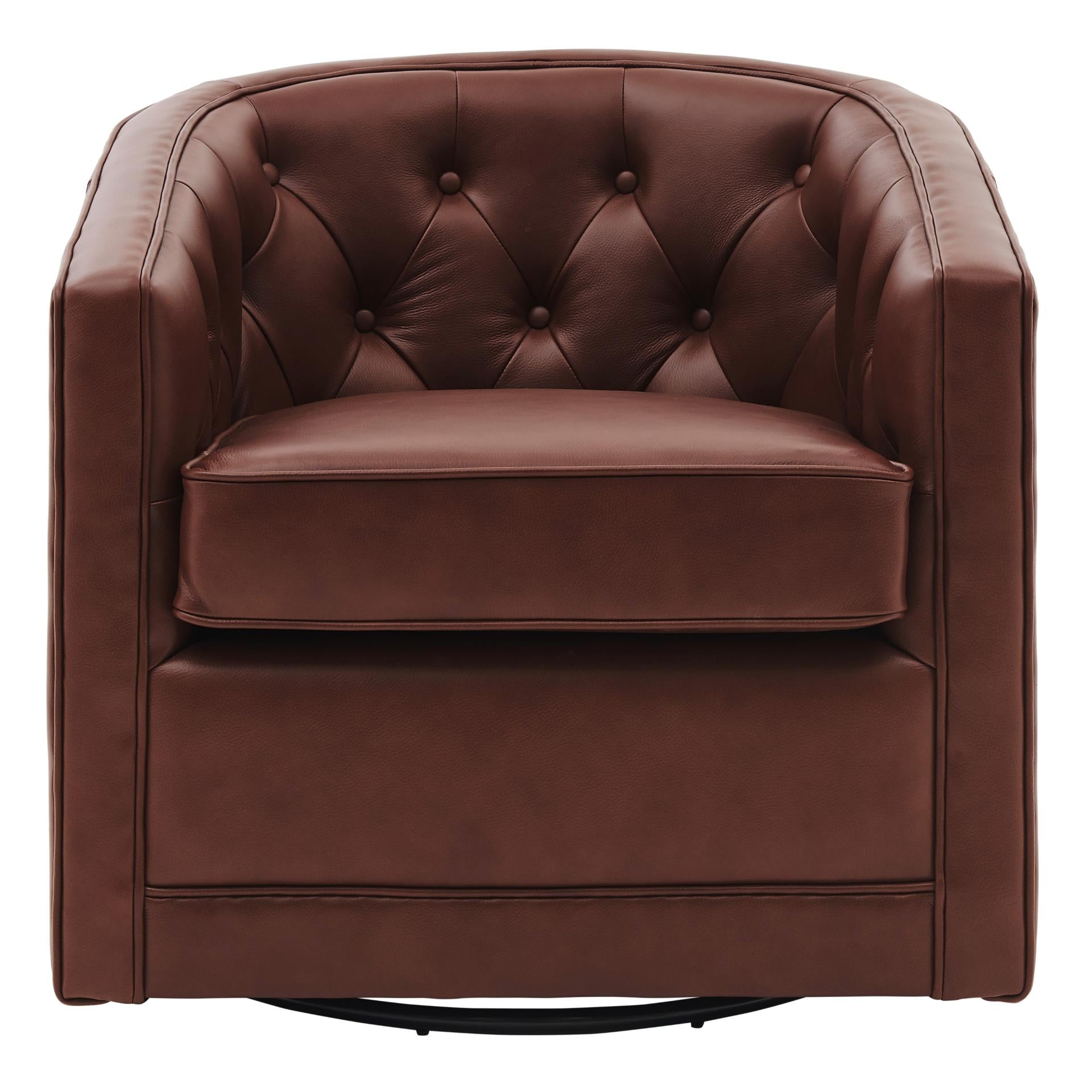 Walsh Top Grain Leather Swivel Accent Arm Chair - What A Room